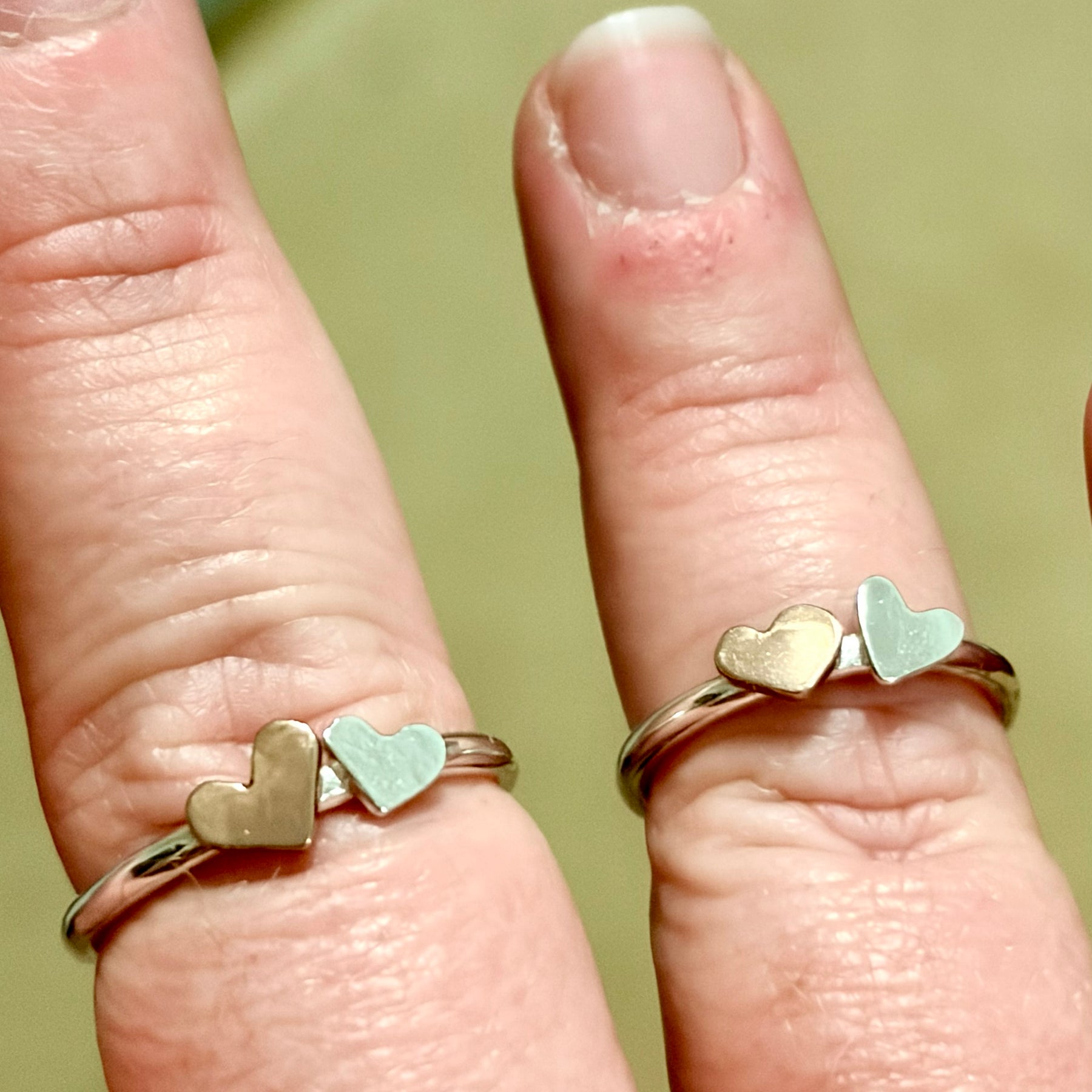 Two Hearts Ring Bronze and Sterling Silver