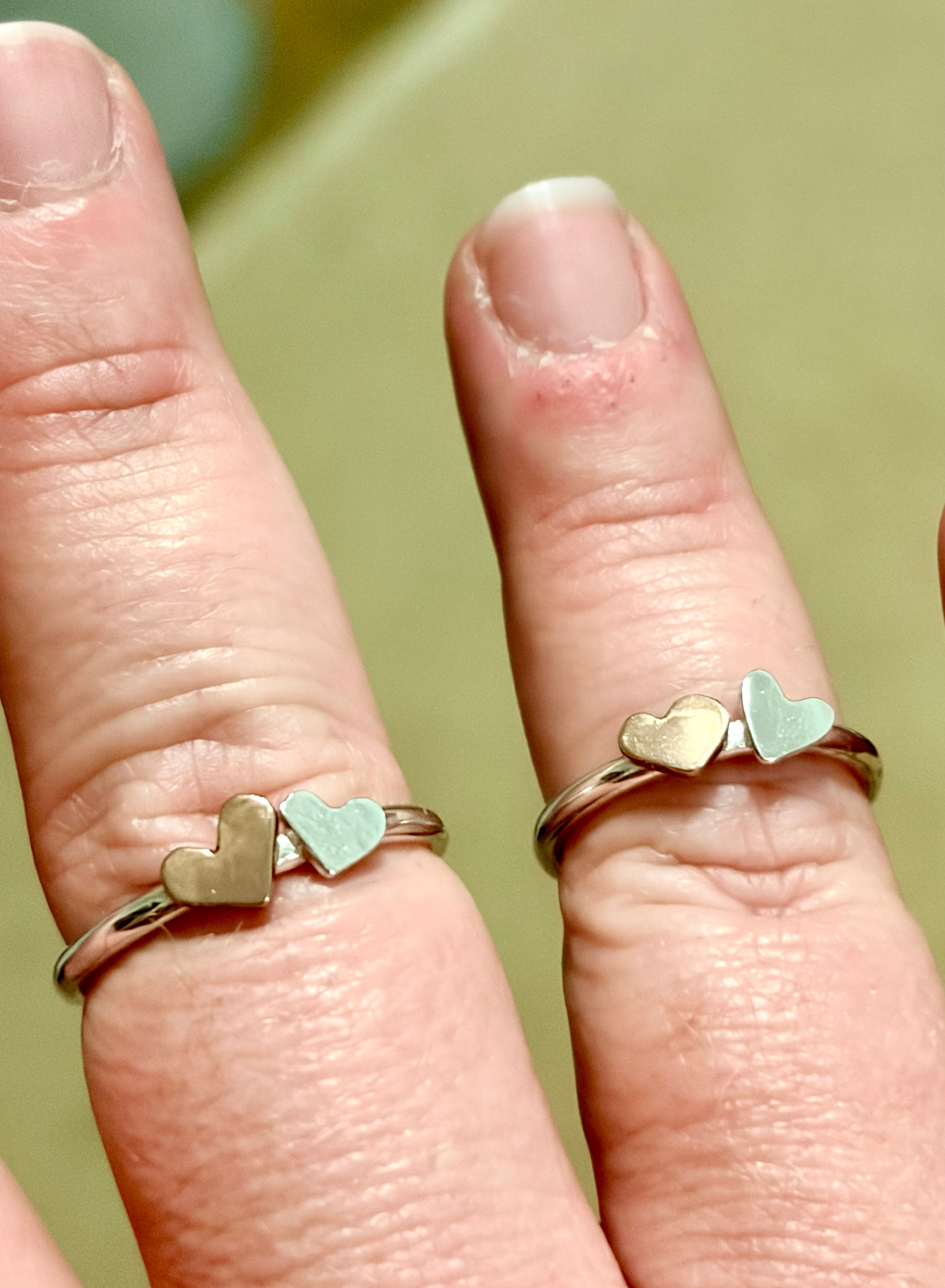 Two Hearts Ring Bronze and Sterling Silver