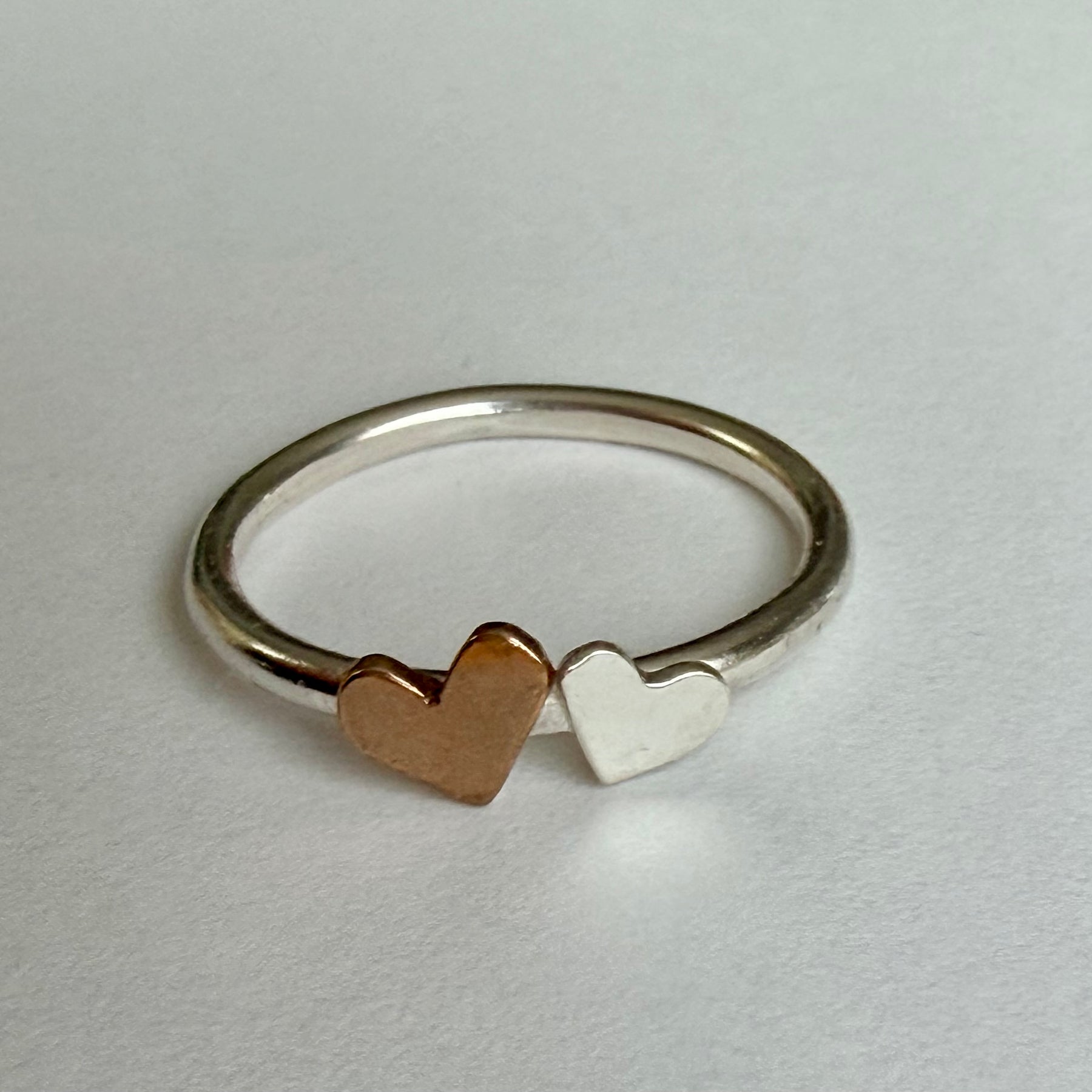 Two Hearts Ring Bronze and Sterling Silver