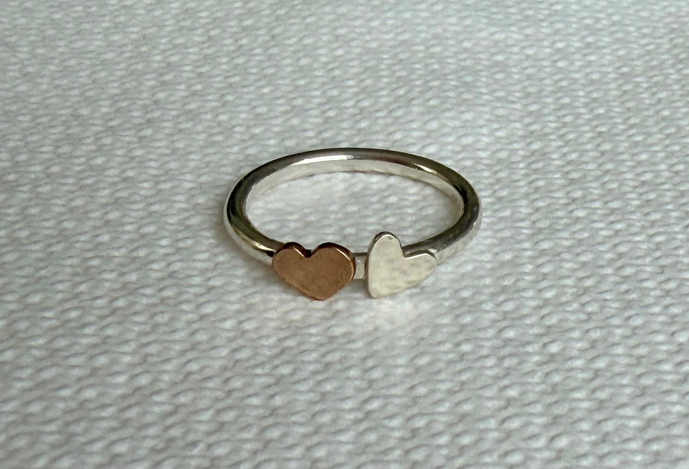 Two Hearts Ring Bronze and Sterling Silver