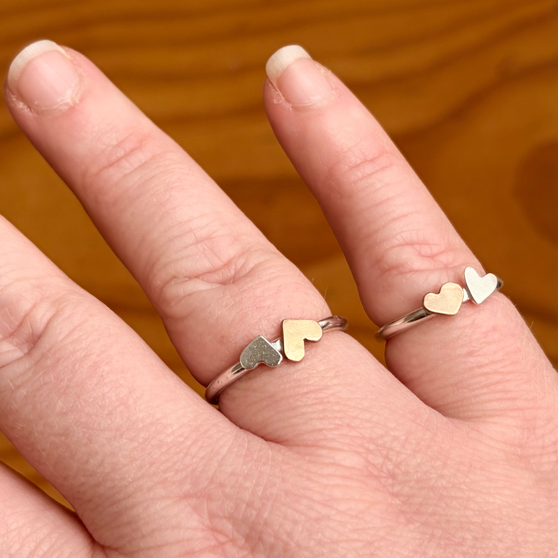 Two Hearts Ring Bronze and Sterling Silver