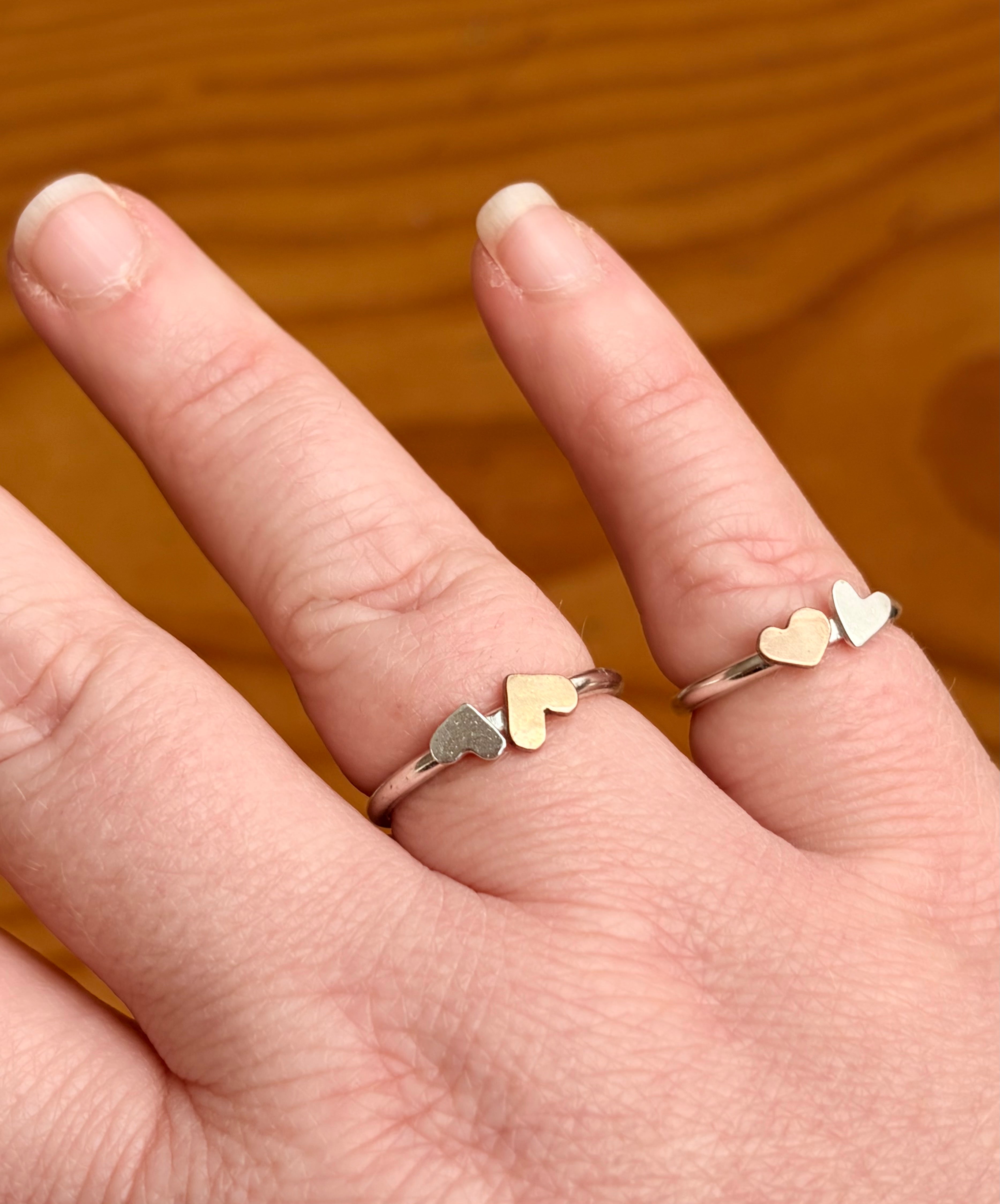 Two Hearts Ring Bronze and Sterling Silver