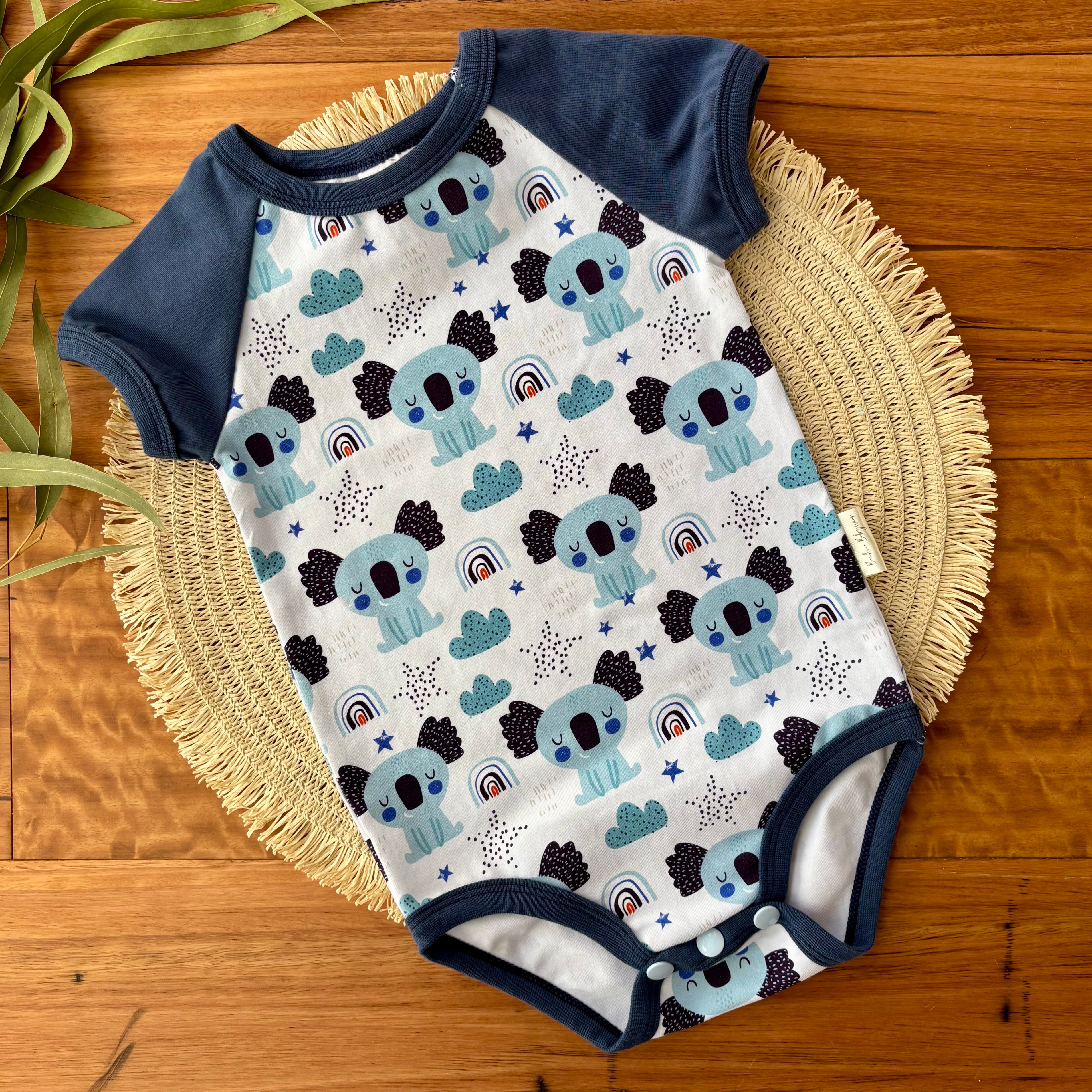 Baby Short Sleeved Bodysuit and Shorts | Blue Koalas | Size premmie to 2 | Made to order