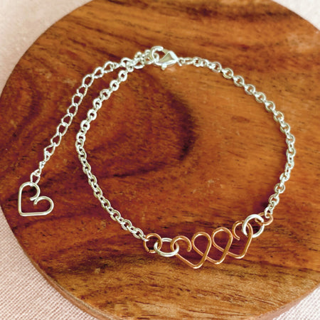 Chain of Hearts silver and copper necklace or bracelet