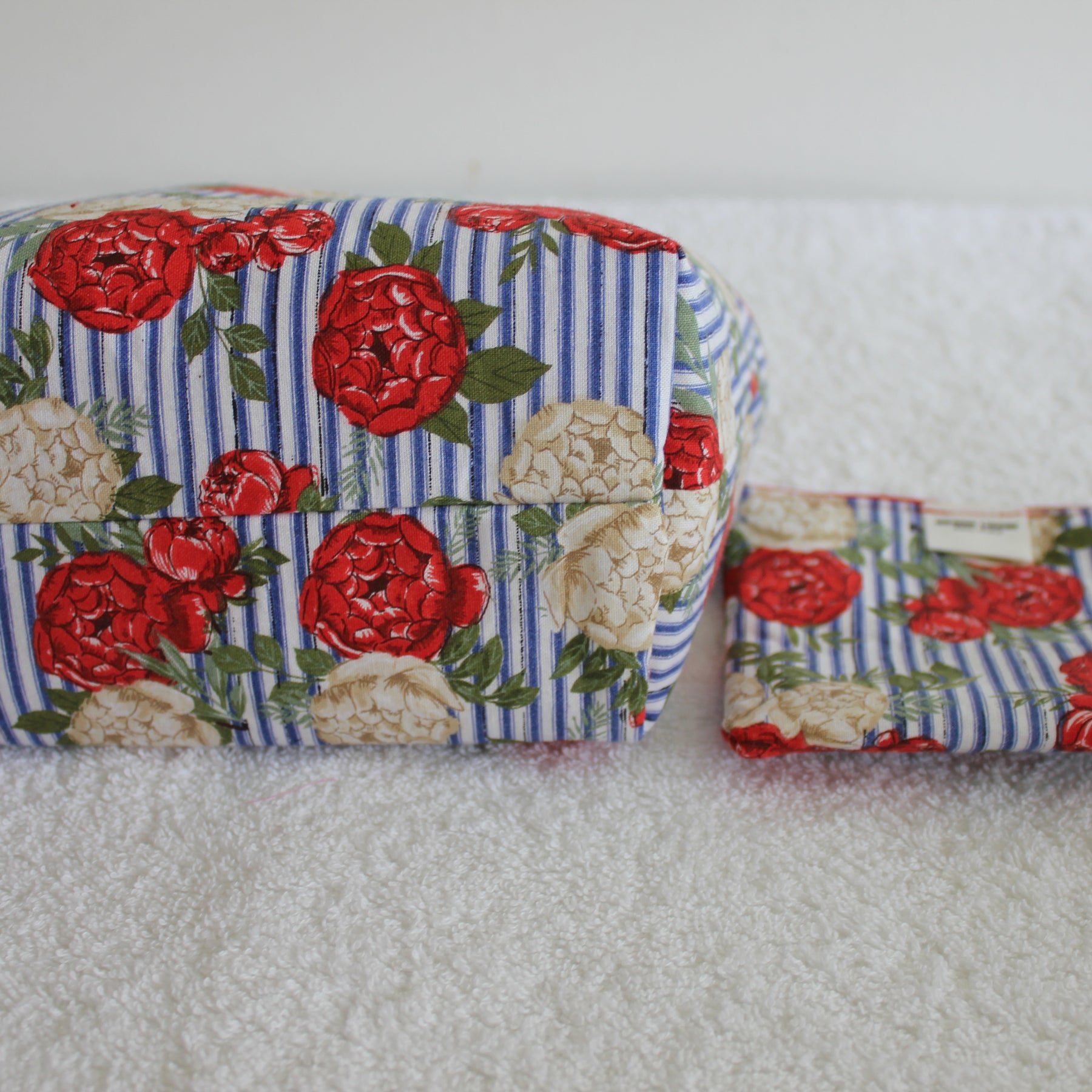 BLUE STRIPE, RED FLOWERS - TINY TOTS TOTE BAG RANGE