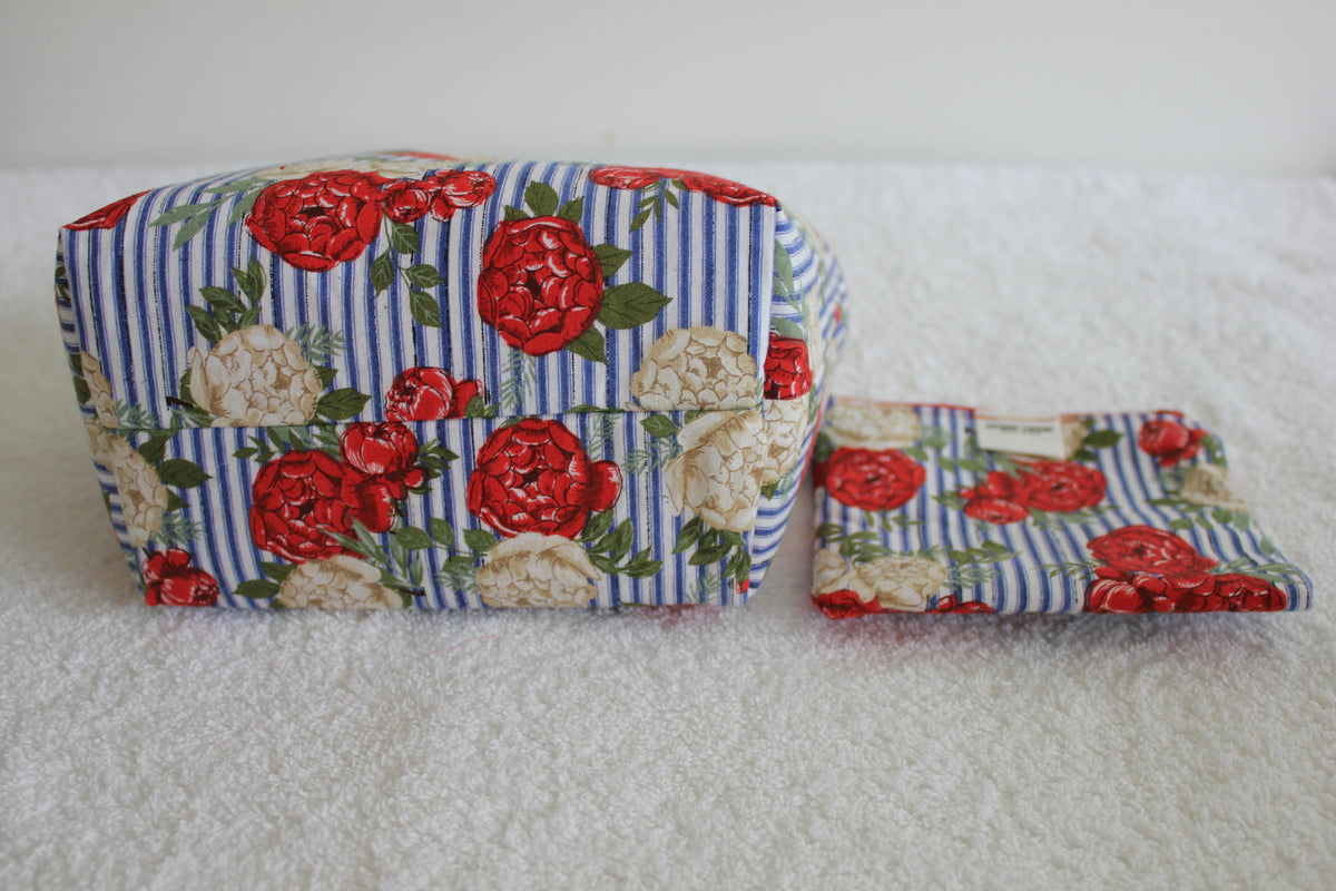BLUE STRIPE, RED FLOWERS - TINY TOTS TOTE BAG RANGE
