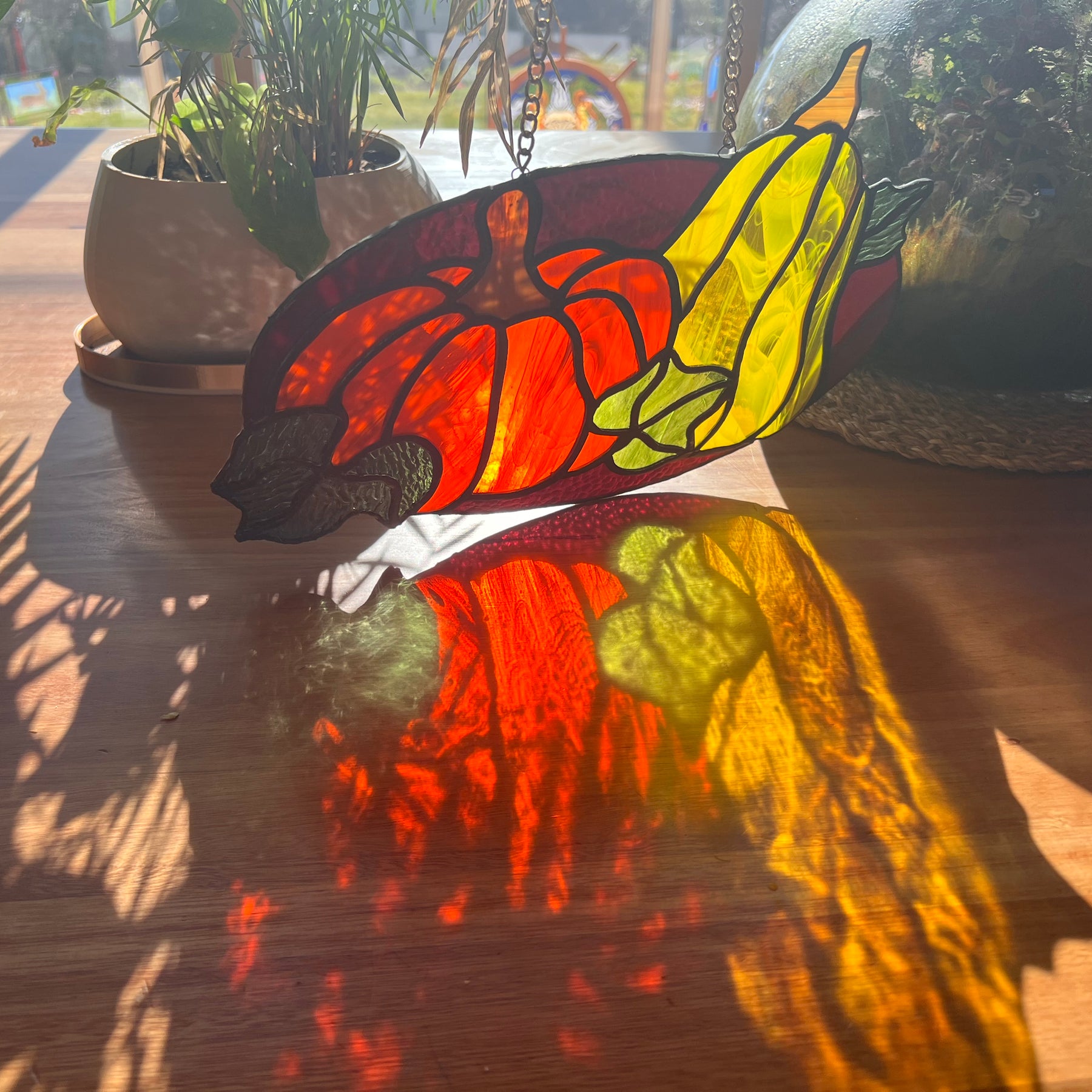 Pumpkin patch stained glass panel
