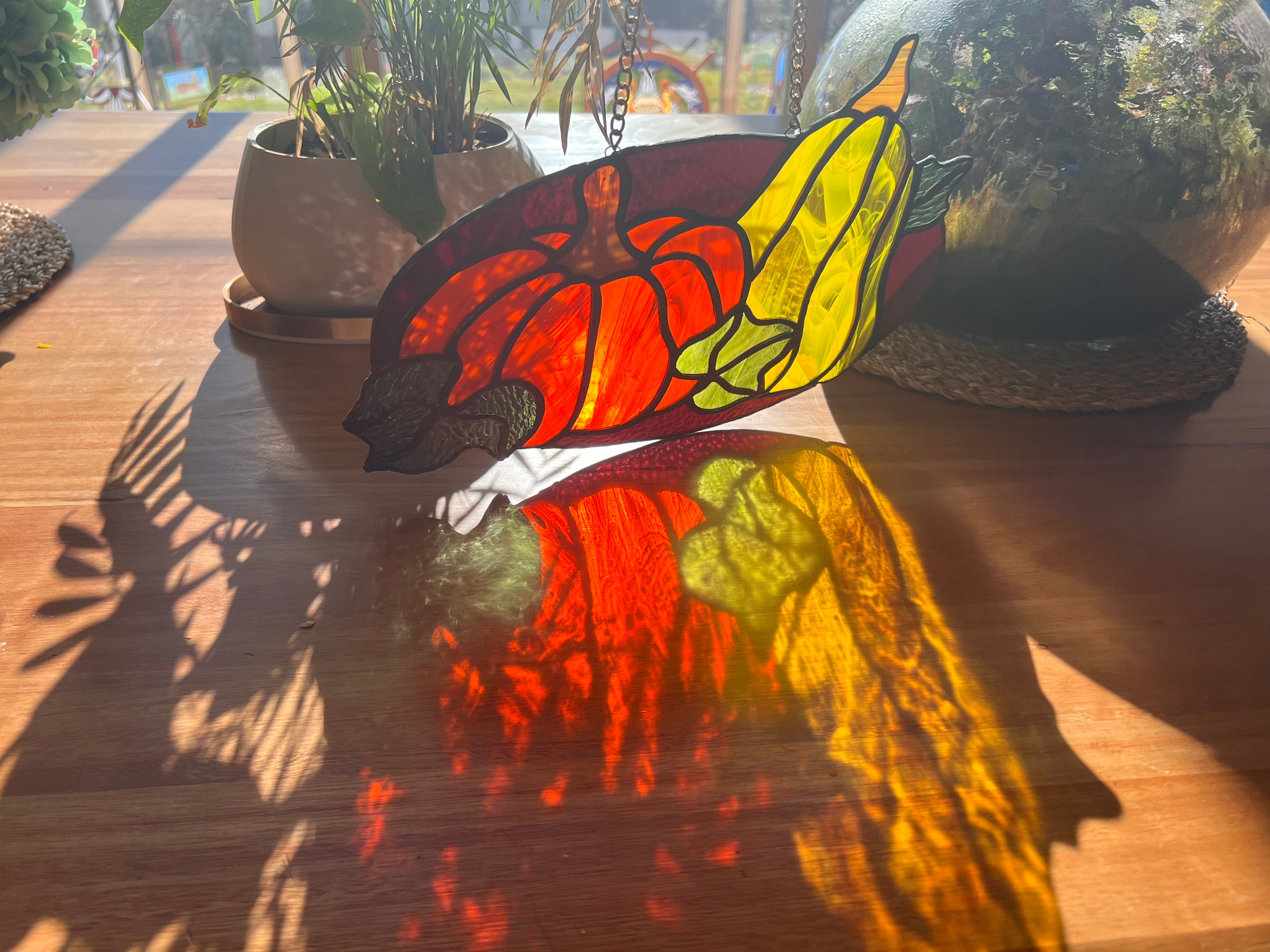 Pumpkin patch stained glass panel