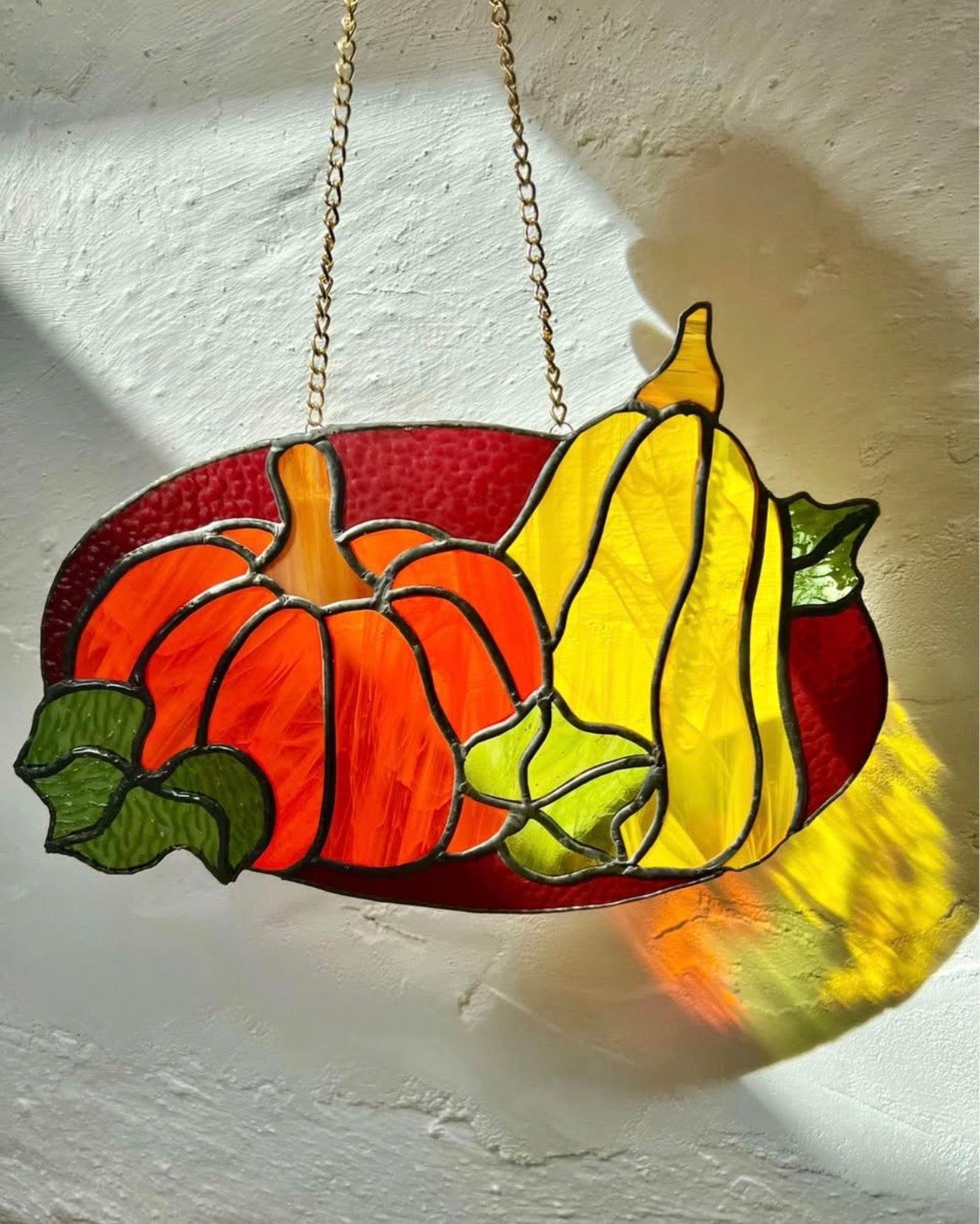 Pumpkin patch stained glass panel