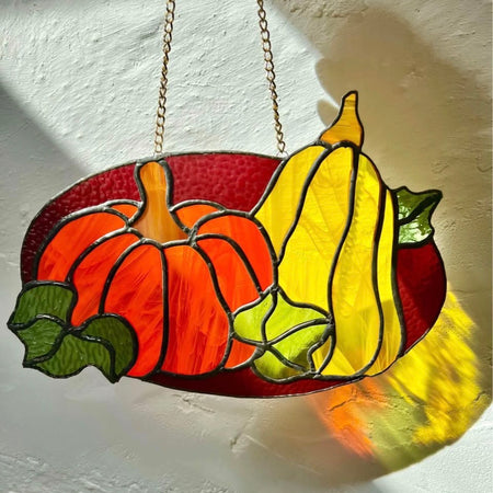 Pumpkin patch stained glass panel