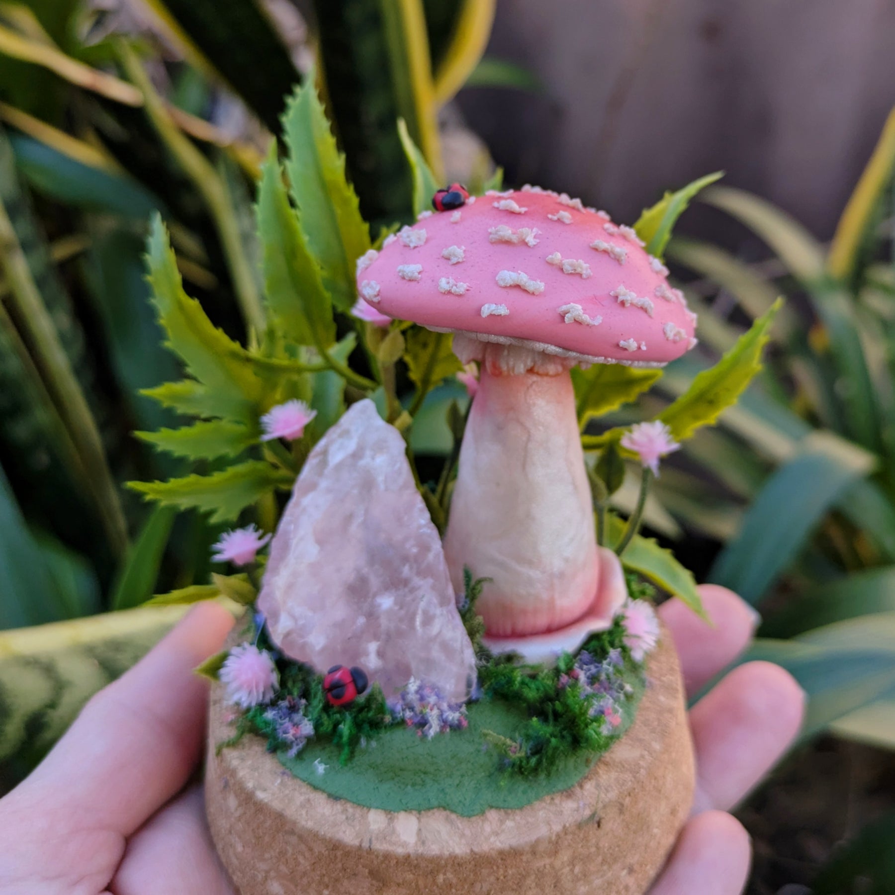 Enchanted Pink Mushroom & Rose Quartz Dome