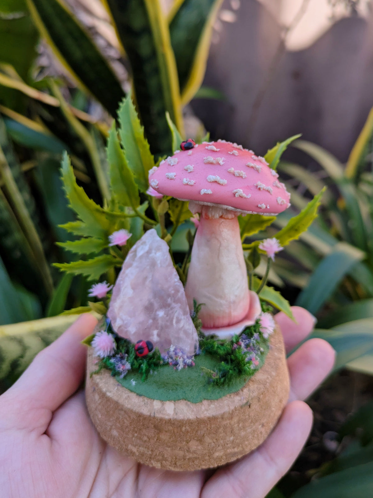 Enchanted Pink Mushroom & Rose Quartz Dome