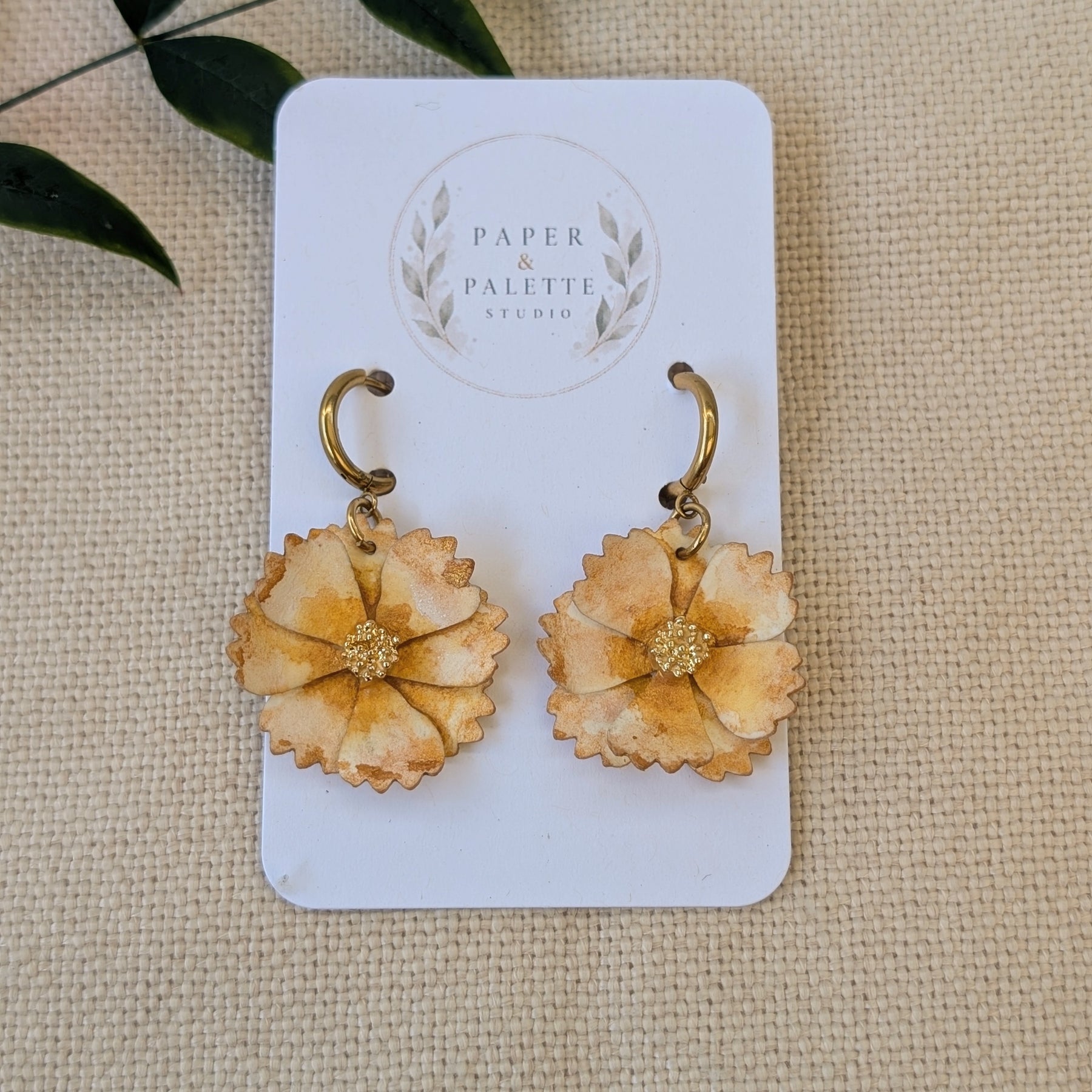 Cosmos Flower Earrings – Hand-Painted Huggie Hoop Statement Earrings