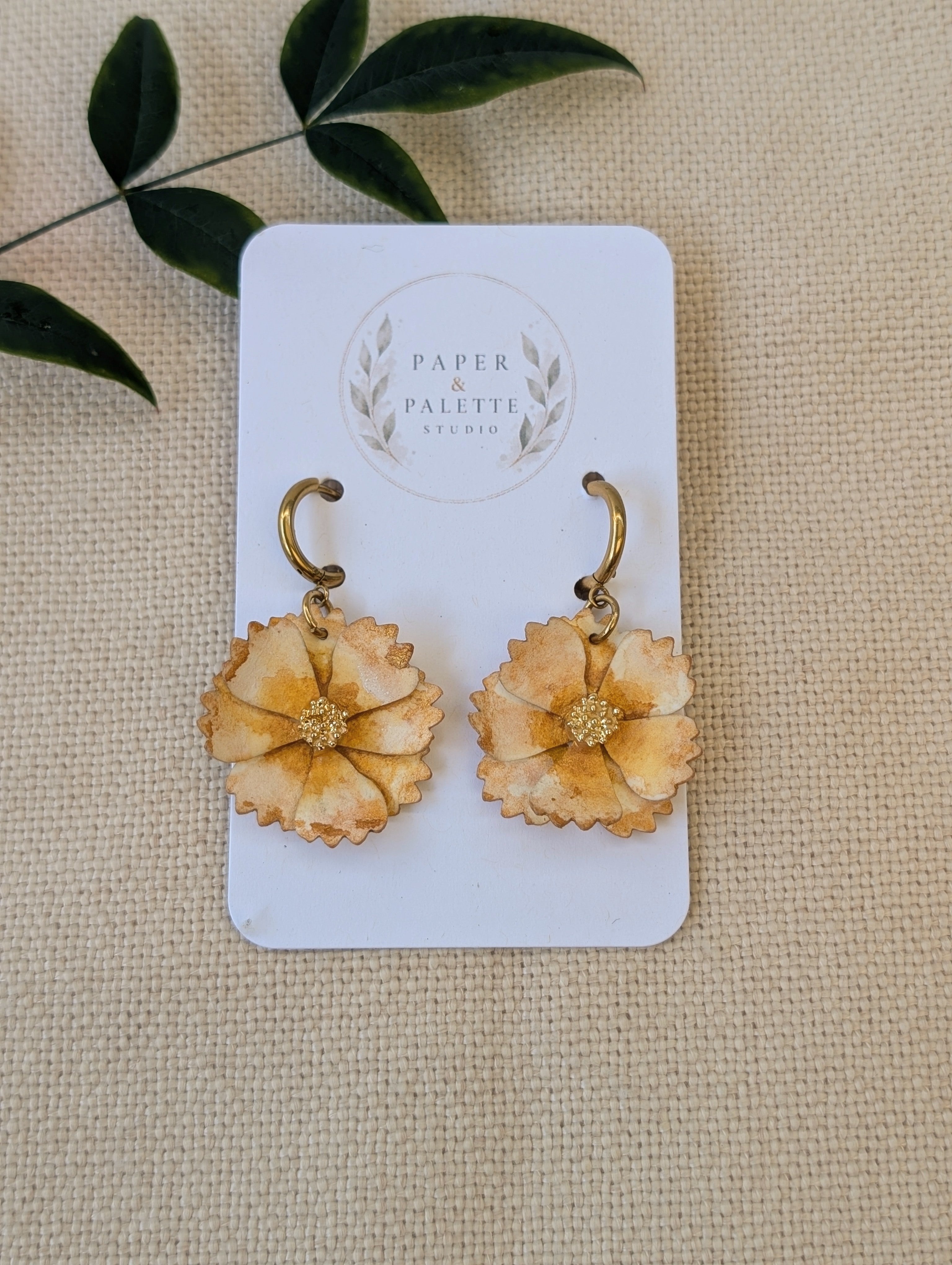 Cosmos Flower Earrings – Hand-Painted Huggie Hoop Statement Earrings