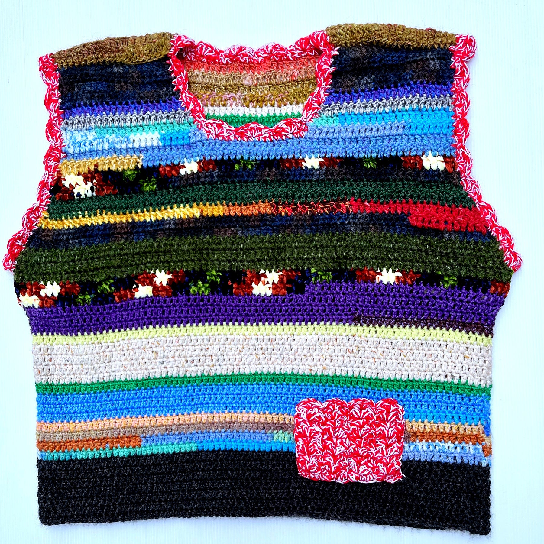 Handcrafted Multicolour Striped Crochet Vest — Wearable Art — One of a Kind