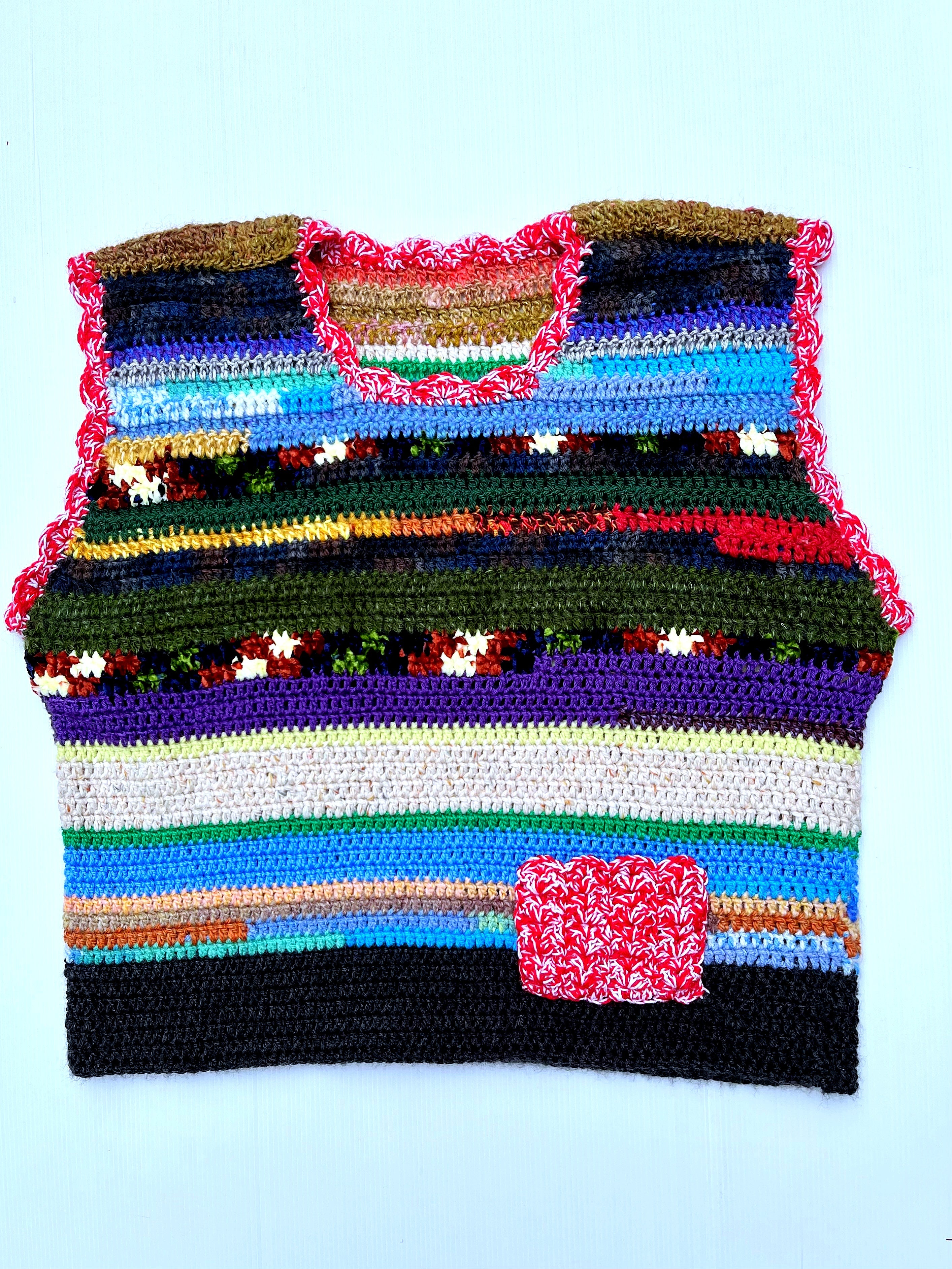 Handcrafted Multicolour Striped Crochet Vest — Wearable Art — One of a Kind