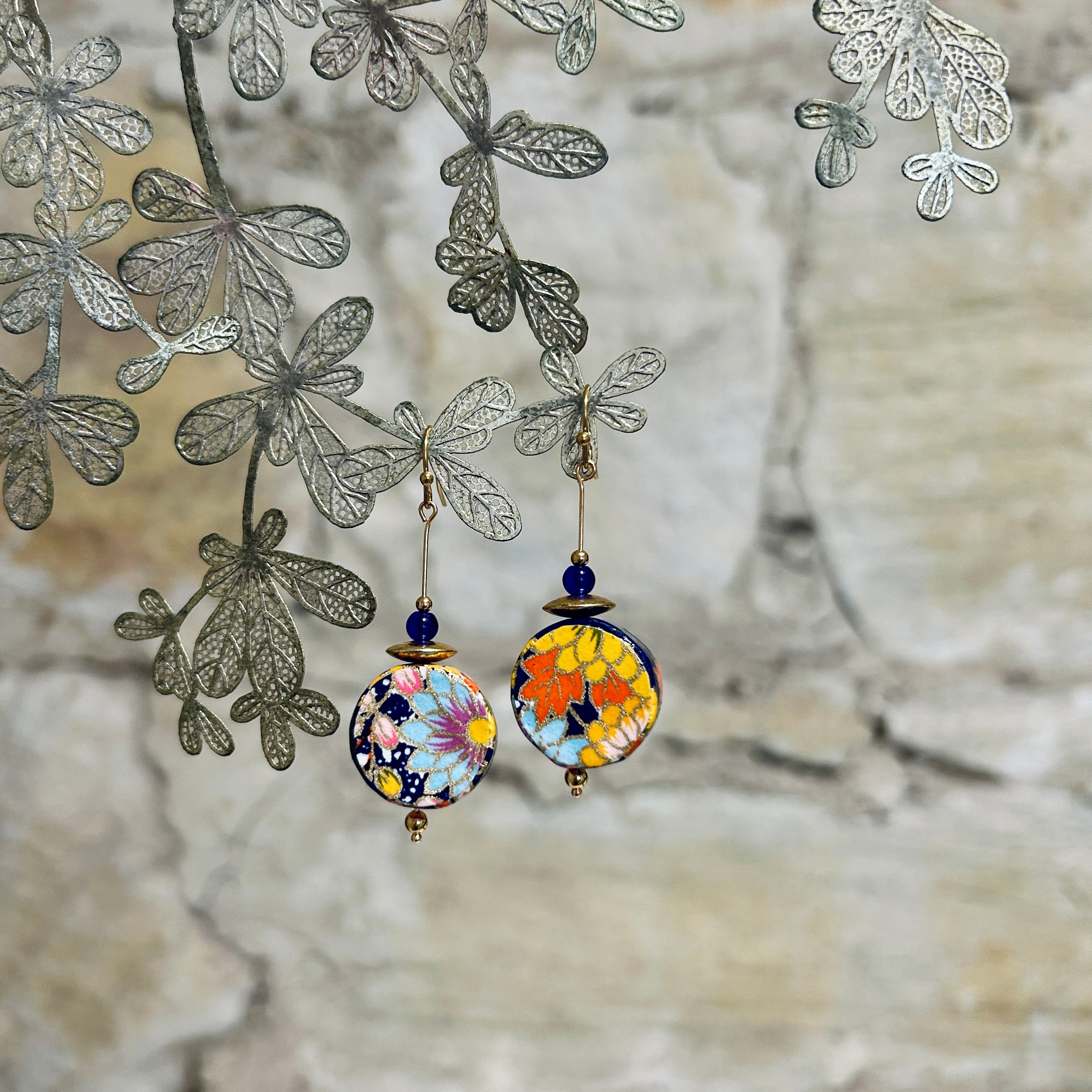 Earrings Elegant Floral Japanese Washi Paper - EB-101