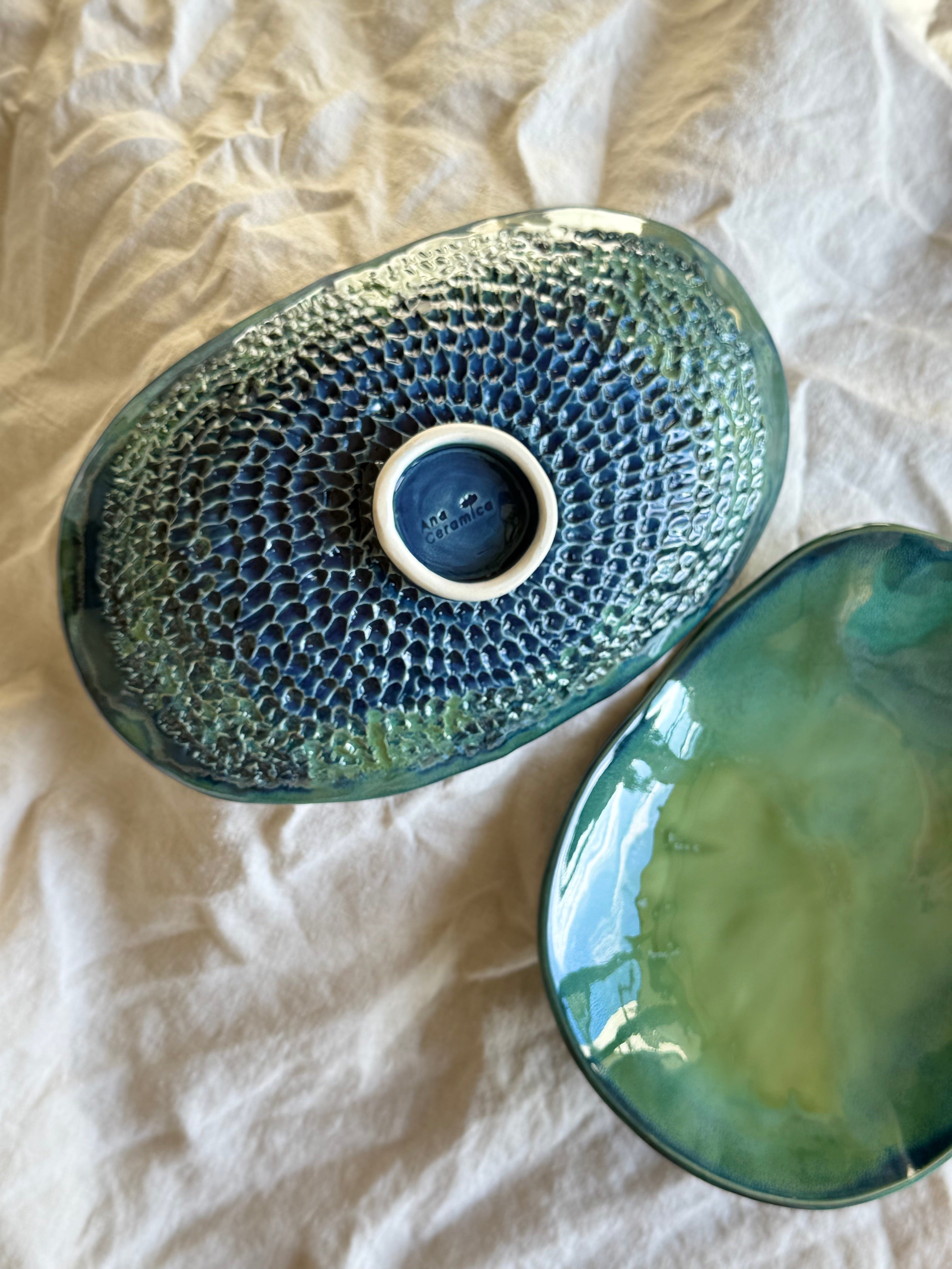 Tidal Drift Bowls | Hand Carved Organic Ceramic Bowls | Shallow Oval Shaped