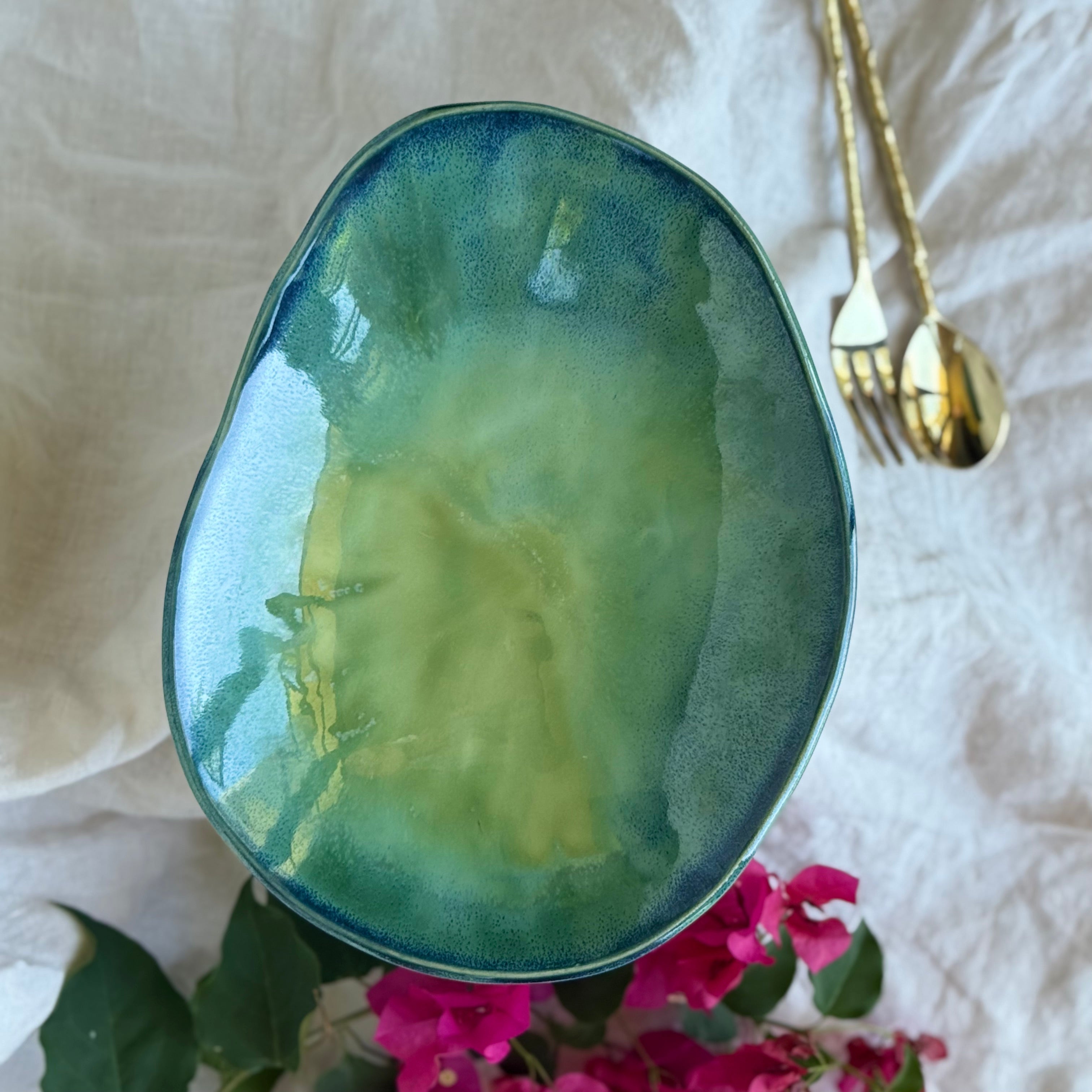 Tidal Drift Bowls | Hand Carved Organic Ceramic Bowls | Shallow Oval Shaped