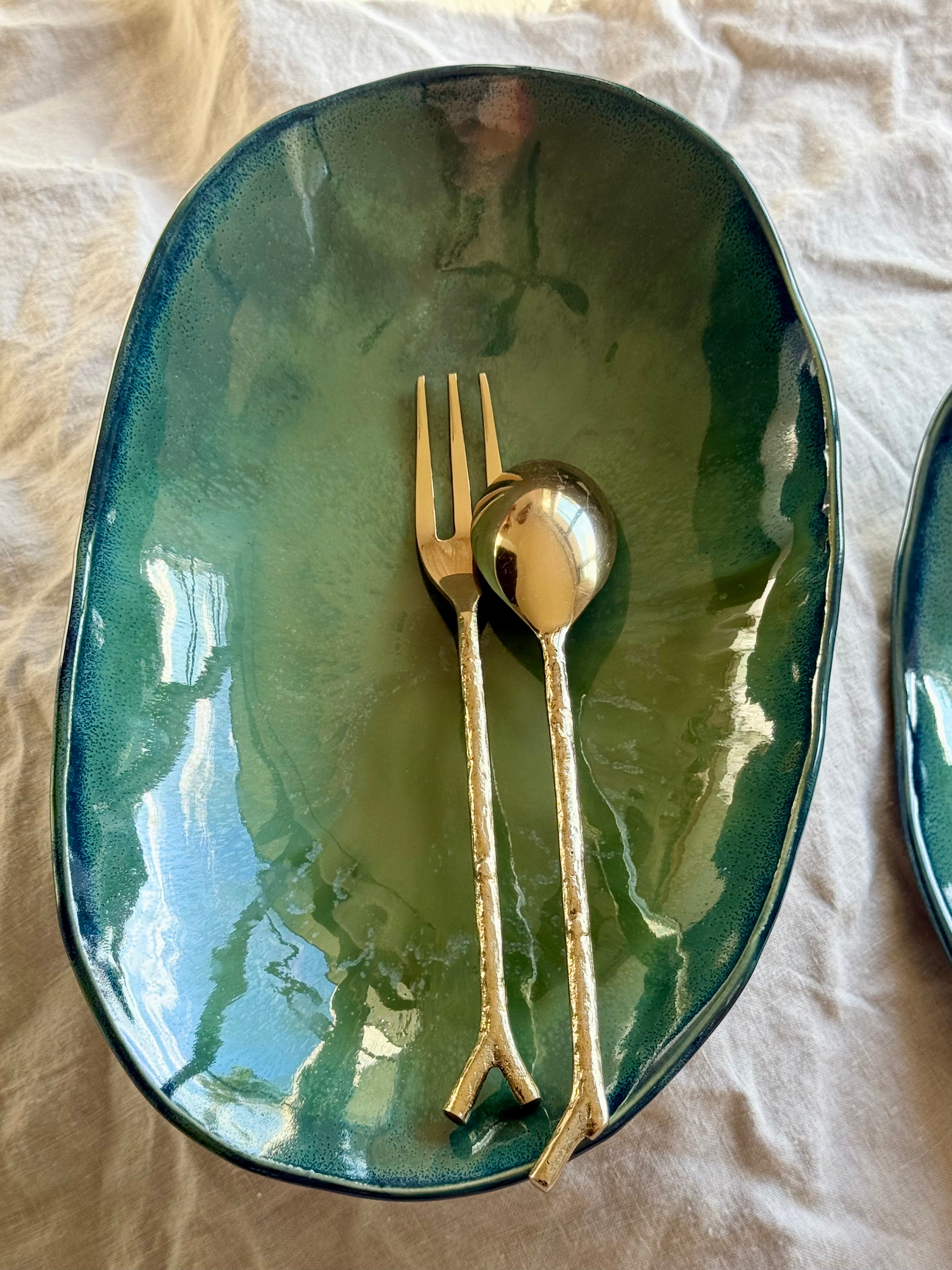 Tidal Drift Bowls | Hand Carved Organic Ceramic Bowls | Shallow Oval Shaped