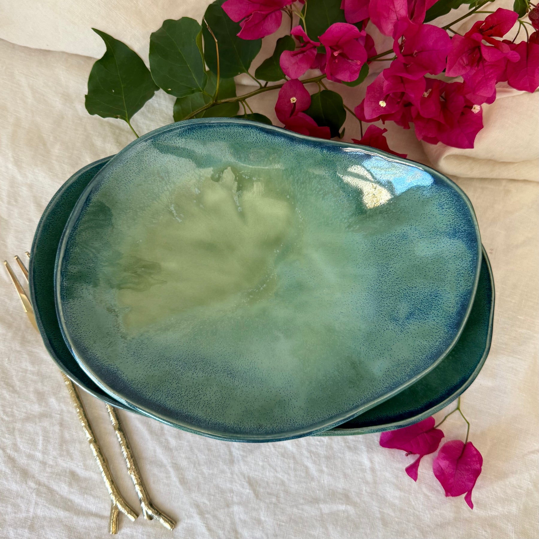 Tidal Drift Bowls | Hand Carved Organic Ceramic Bowls | Shallow Oval Shaped