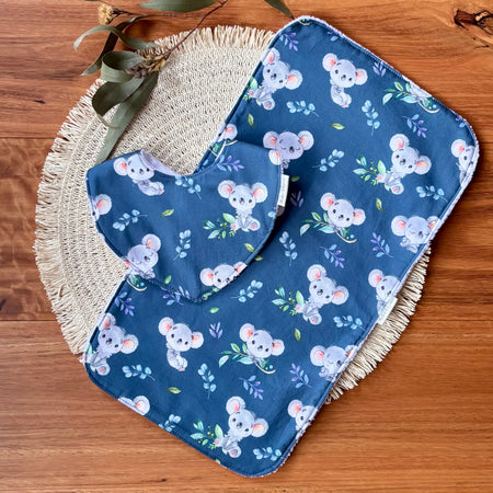 Baby Bib and Burp Cloth Set | Happy Koalas | Ready to Ship