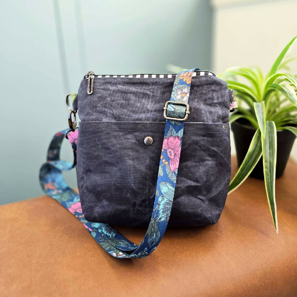 Black waxed canvas crossbody bag