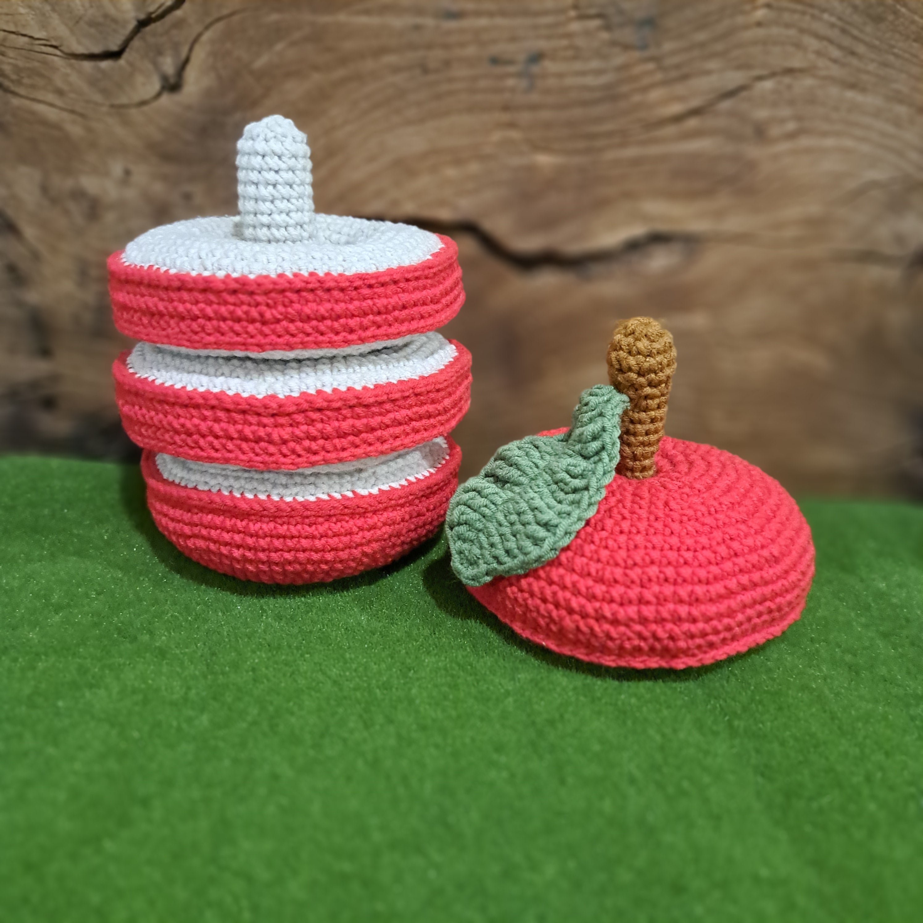 Crochet apple stacker toy for creative play