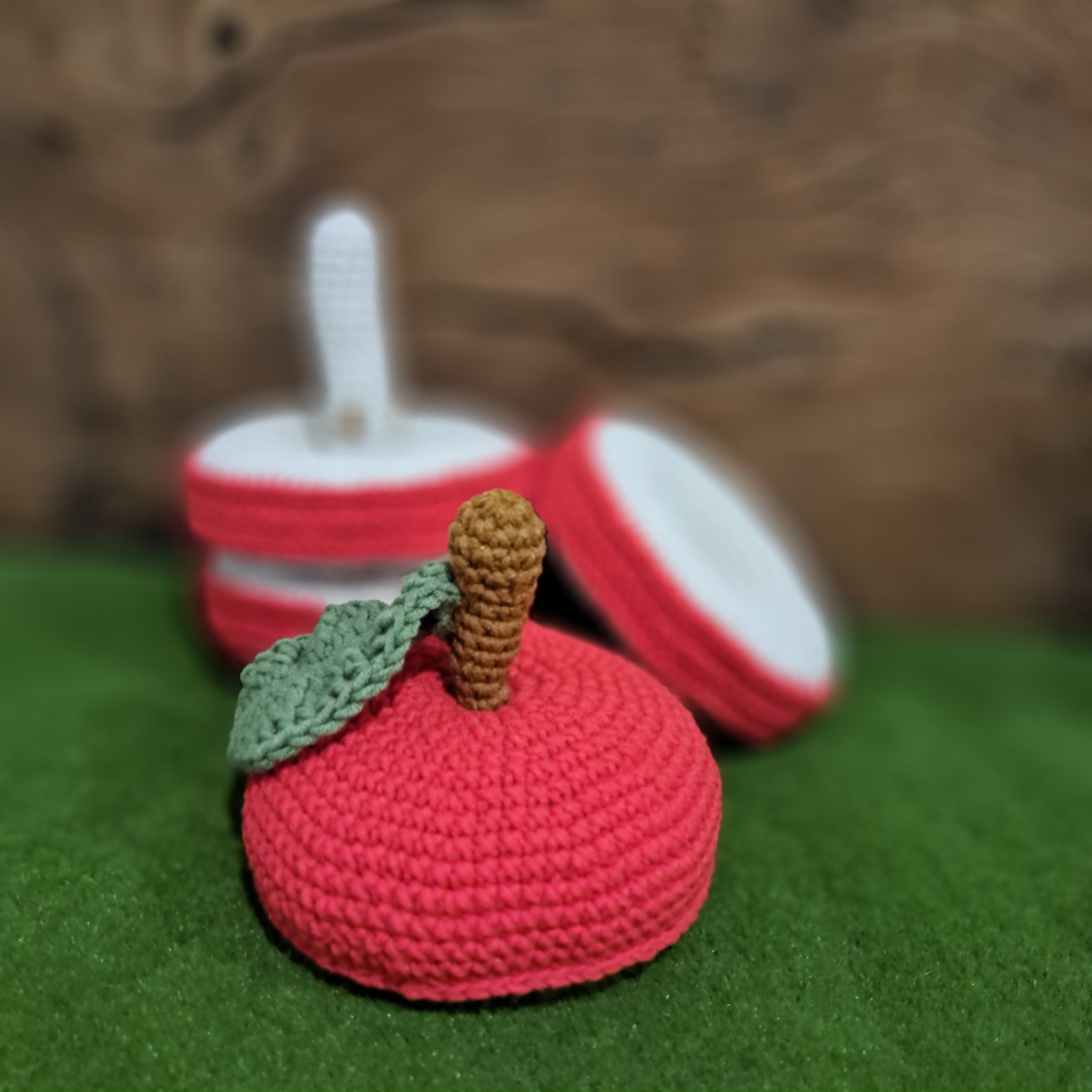 Crochet apple stacker toy for creative play