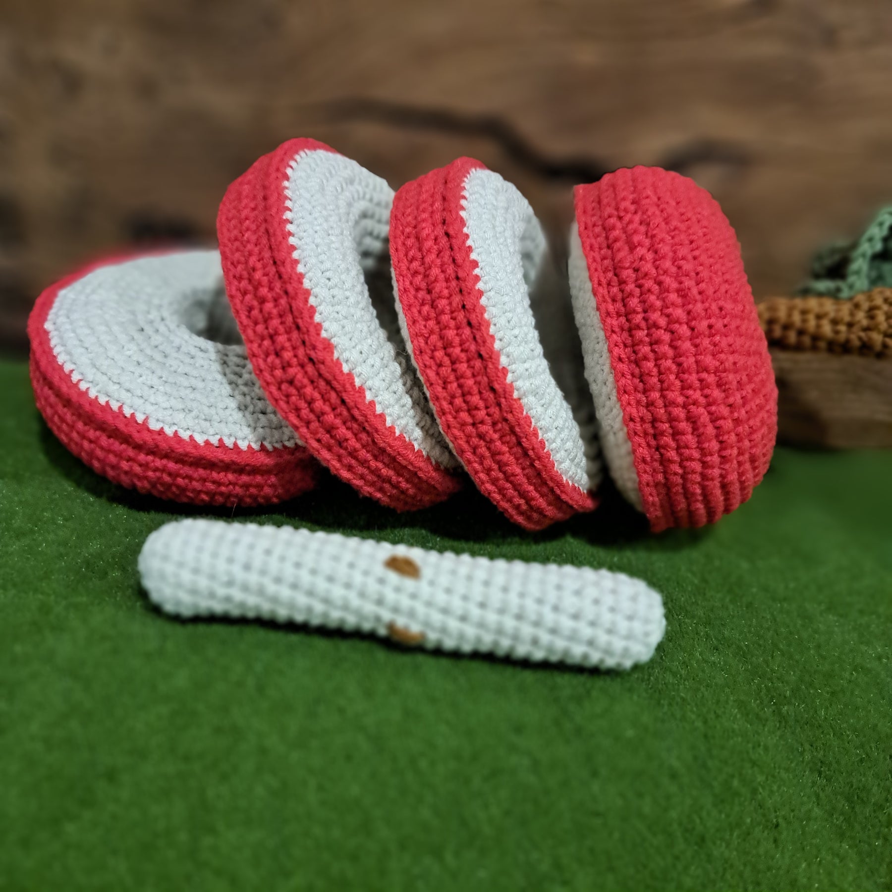 Crochet apple stacker toy for creative play