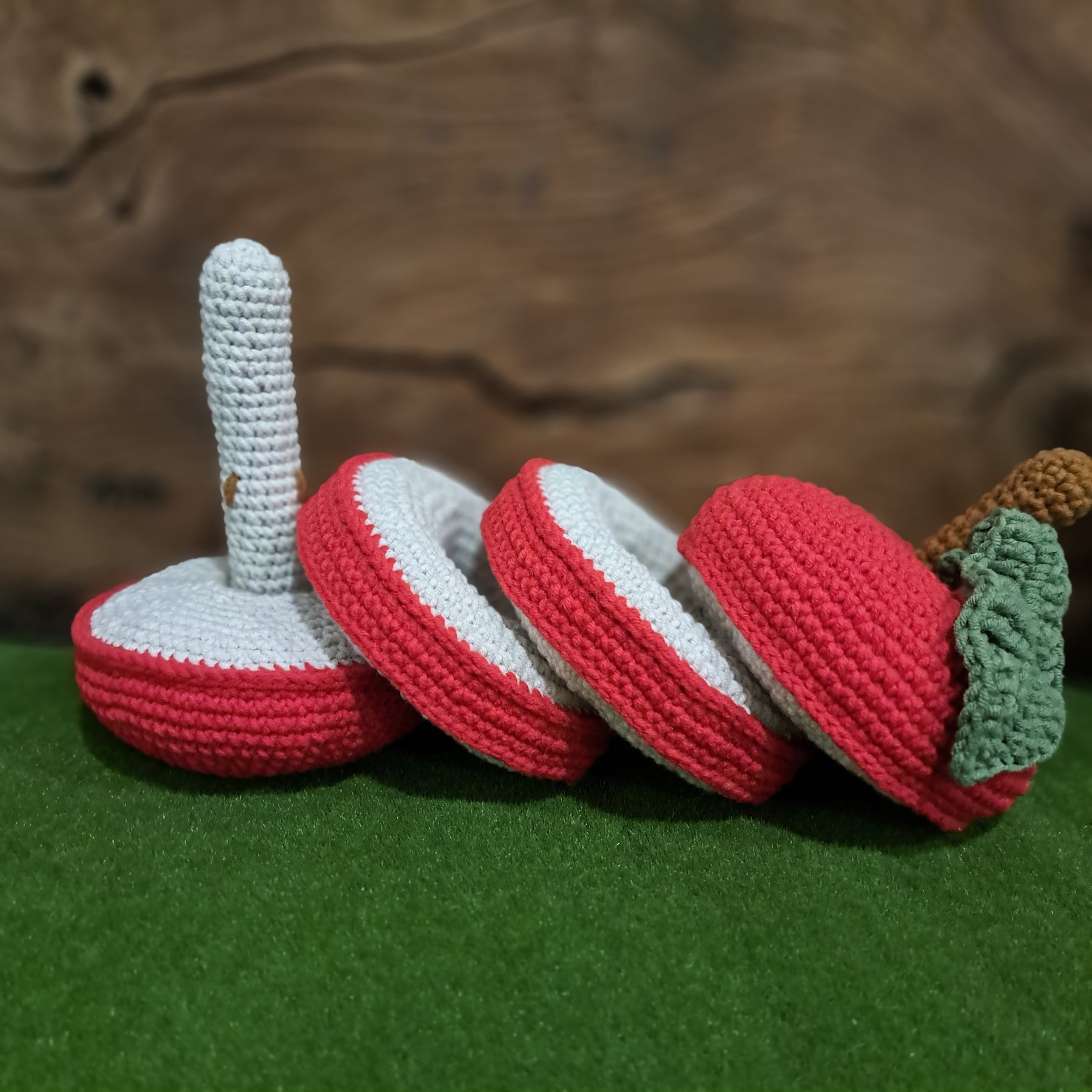 Crochet apple stacker toy for creative play