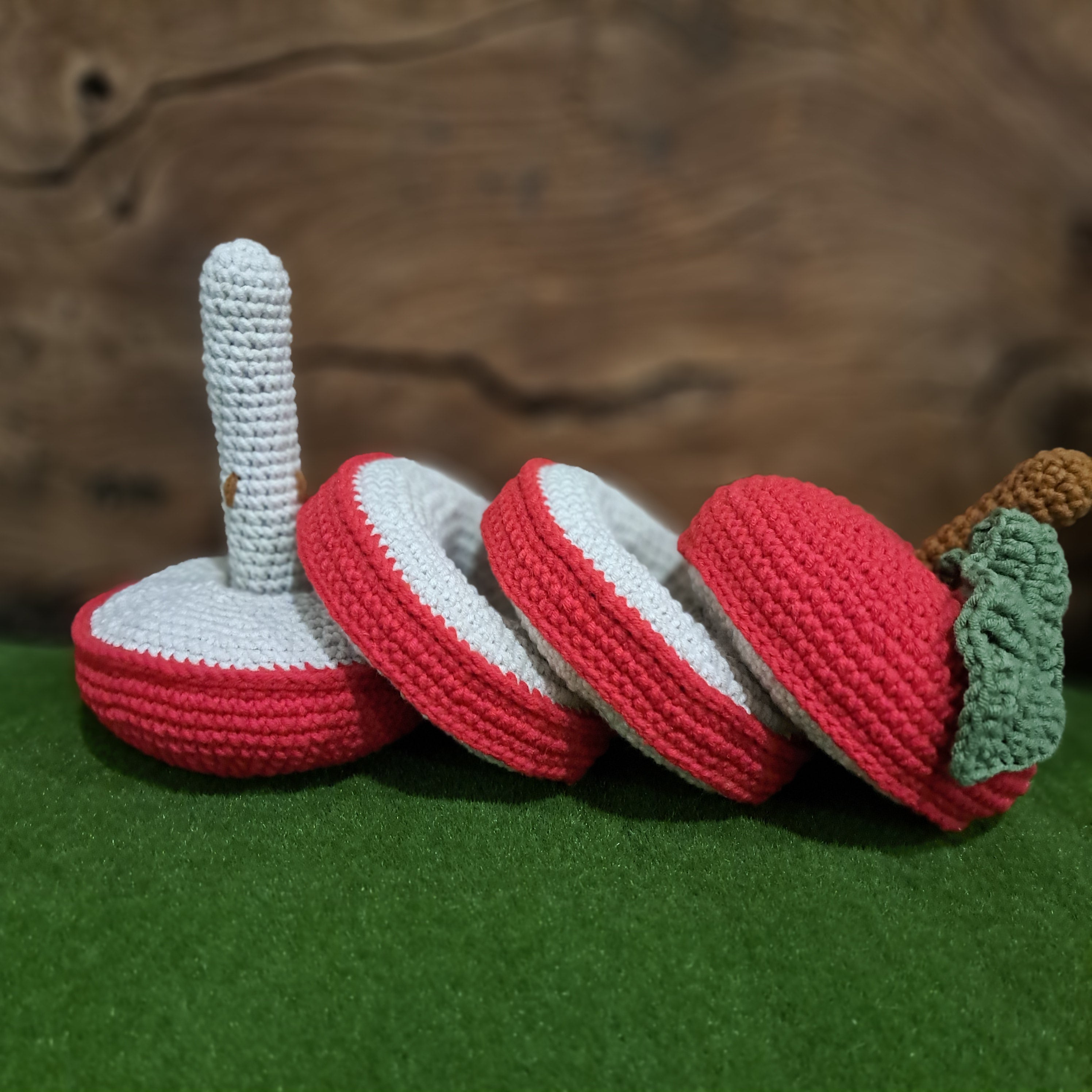 Crochet apple stacker toy for creative play