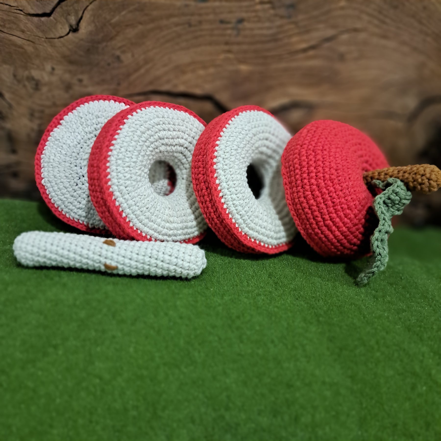 Crochet apple stacker toy for creative play