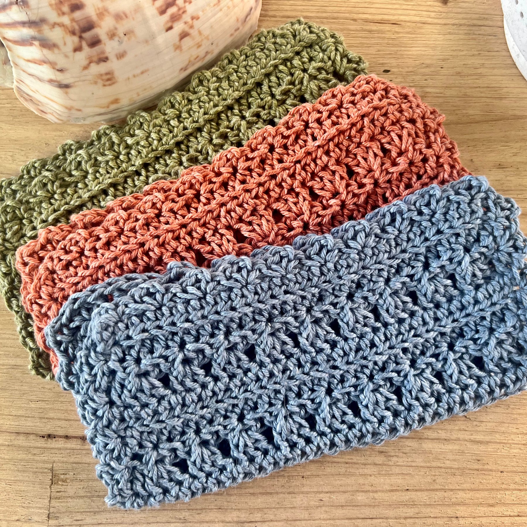 Crochet Washcloths Set of 3 Handmade Cotton Face Cloths  Eco Gift
