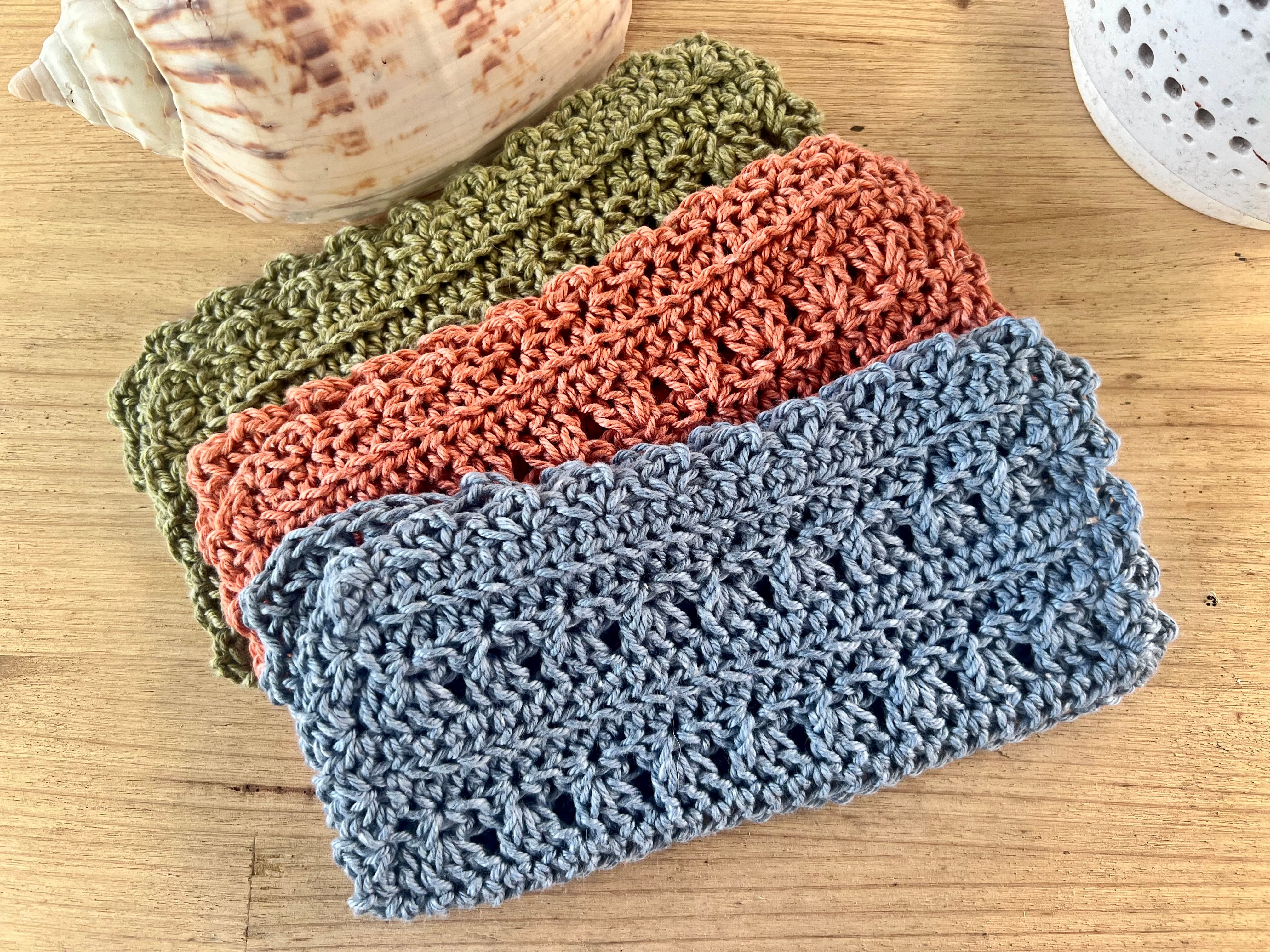Crochet Washcloths Set of 3 Handmade Cotton Face Cloths  Eco Gift