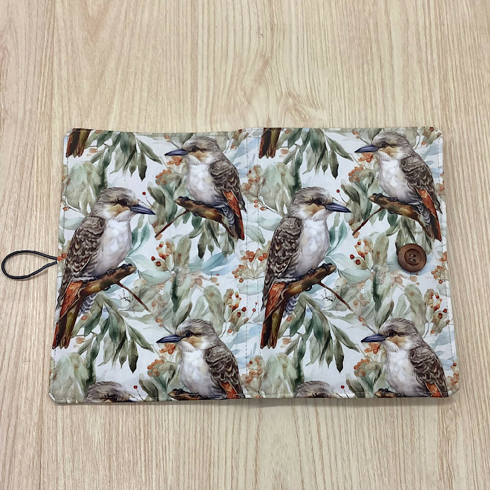 Australian kookaburra refillable A5 fabric notebook cover gift set - Incl. book and pen.