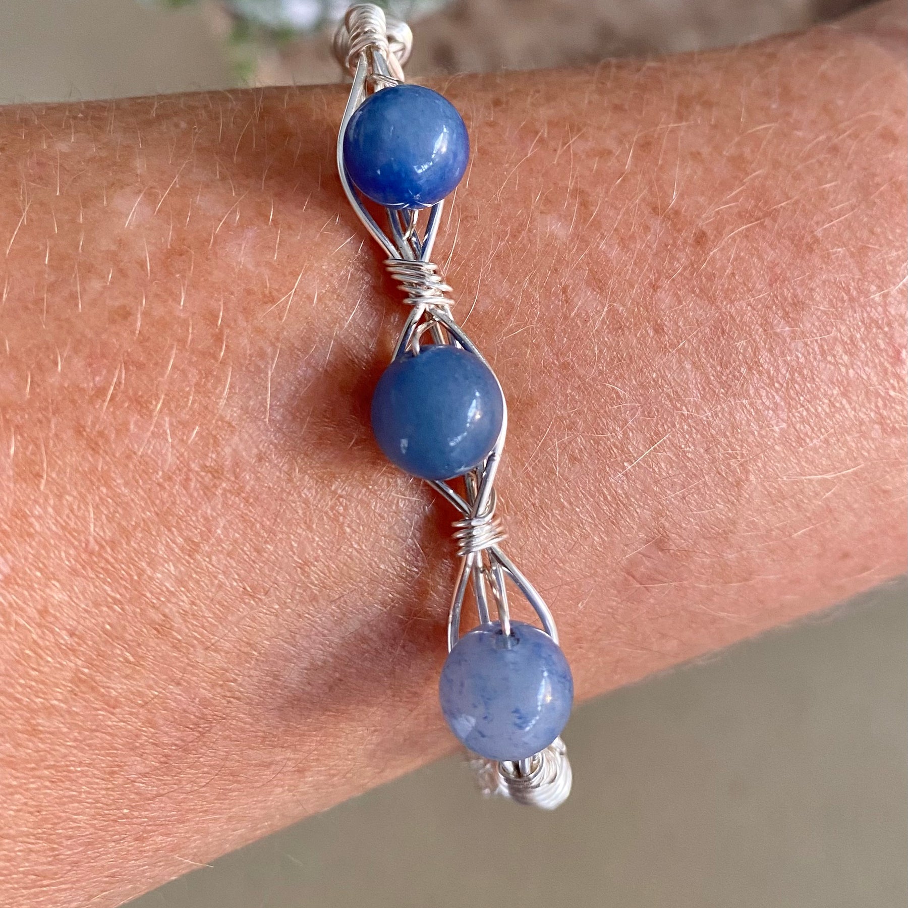 Silver Viking Wire Knitted Gemstone Bracelet | Blue Aventurine Stone | Limited Release