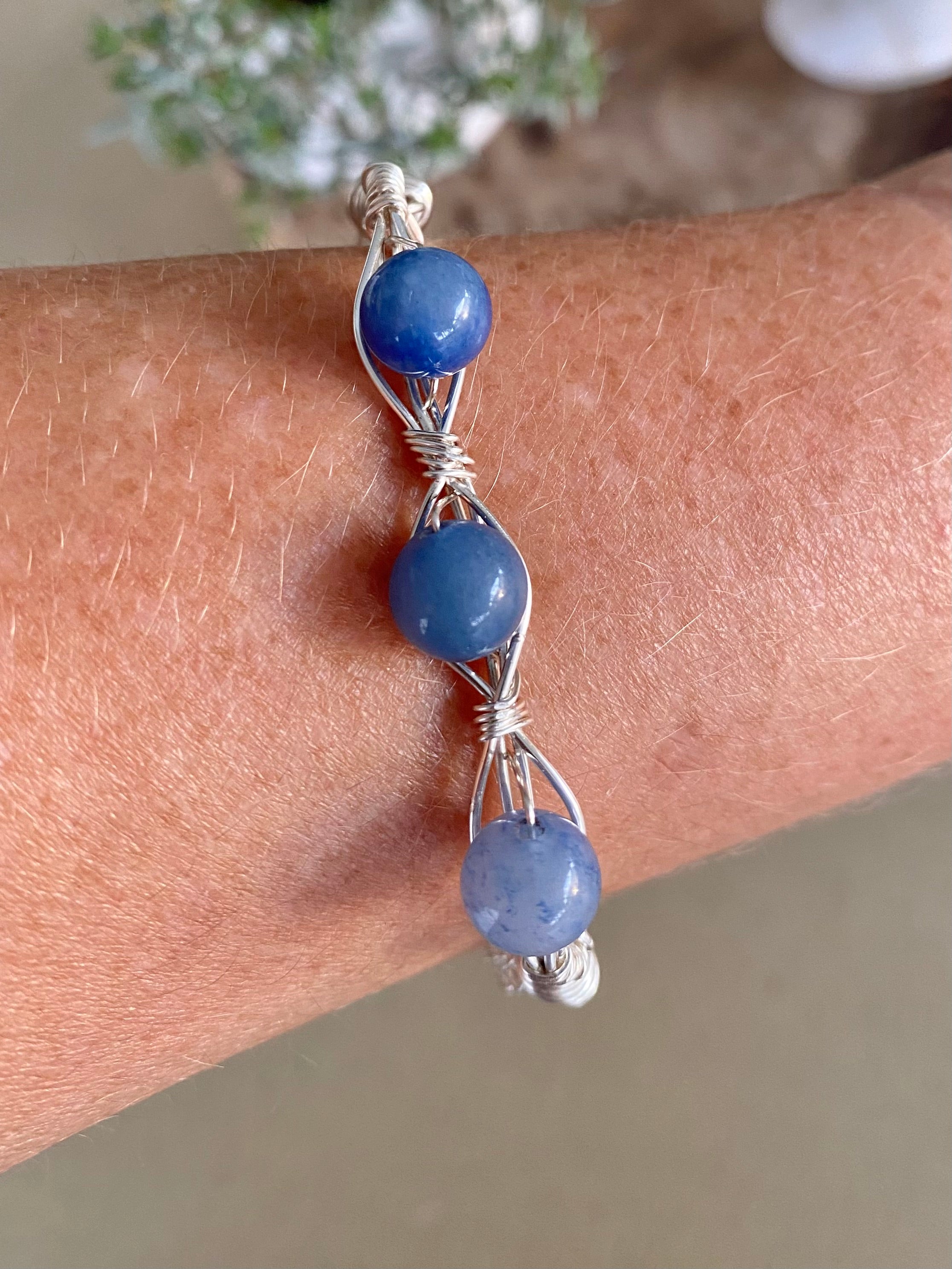 Silver Viking Wire Knitted Gemstone Bracelet | Blue Aventurine Stone | Limited Release