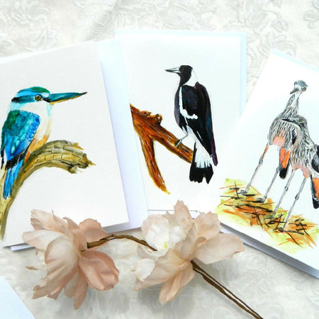 set of 3 handpainted bird cards