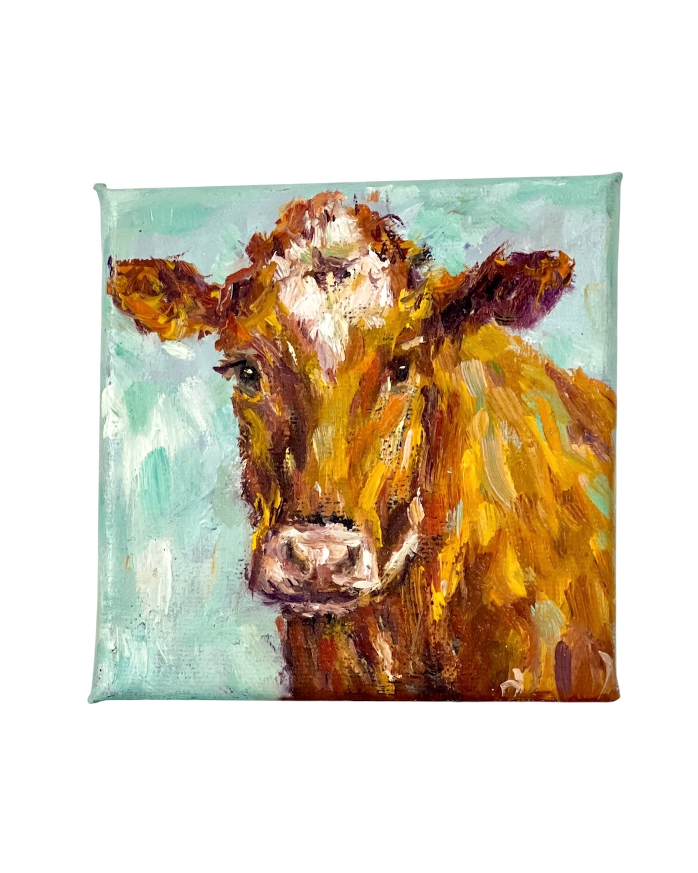 Original Brown Cow Mini Oil Painting