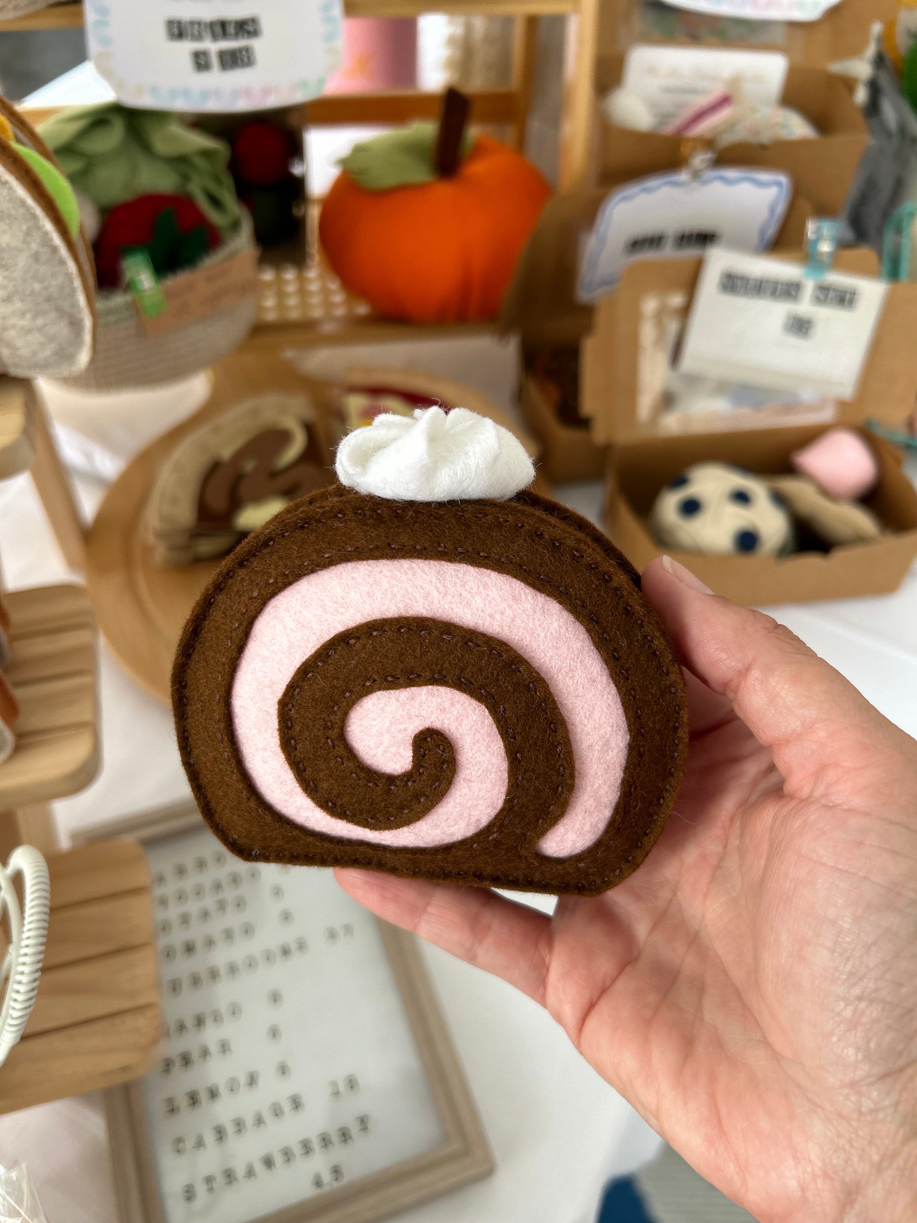 Felt Swiss Roll Cake, felt play food, play kitchen