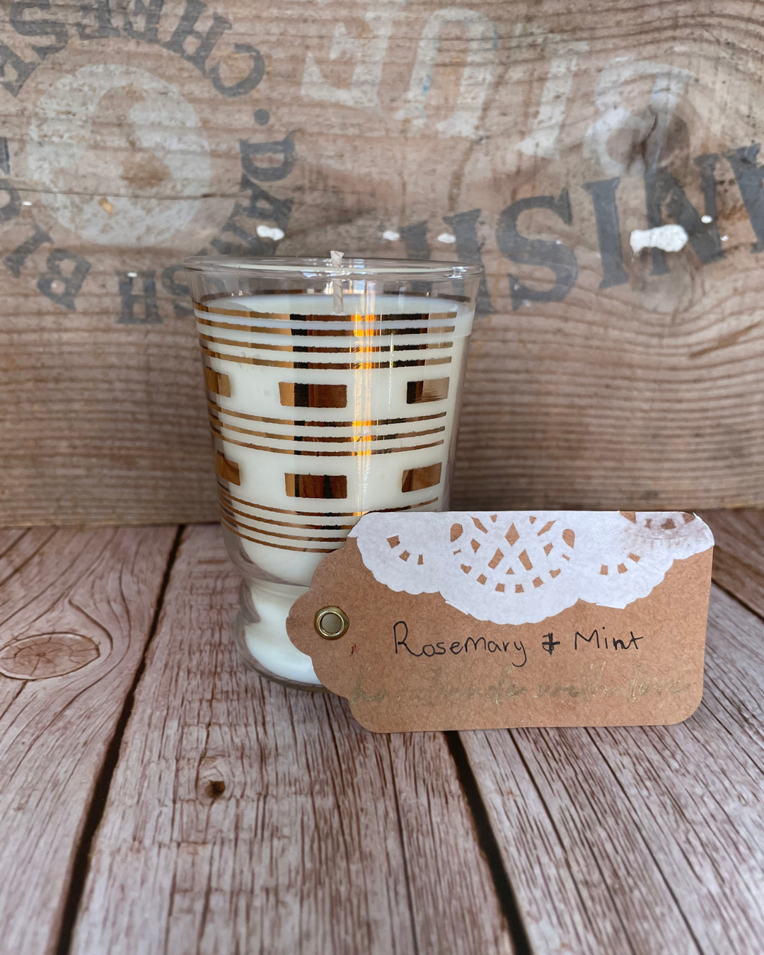 Rosemary + Mint I Natural Soy Candle in a Vintage Gold Tumbler