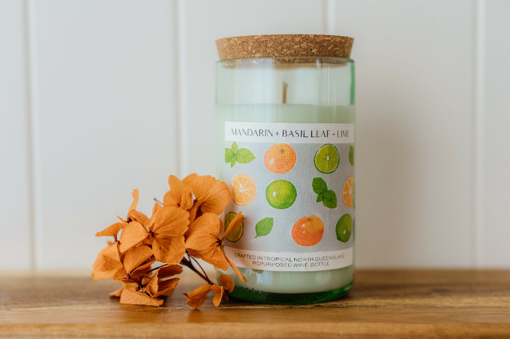 Mandarin + Basil Leaf + Lime Wine bottle candle