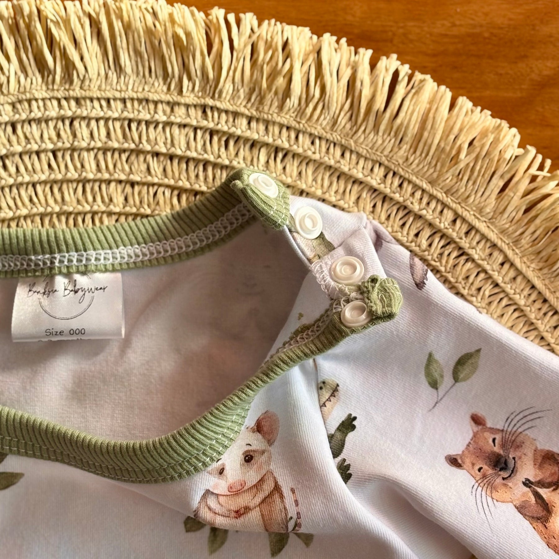 Baby Bodysuit and Pants Set | Green Aussie Animals | Size premmie to 2 | Made to order