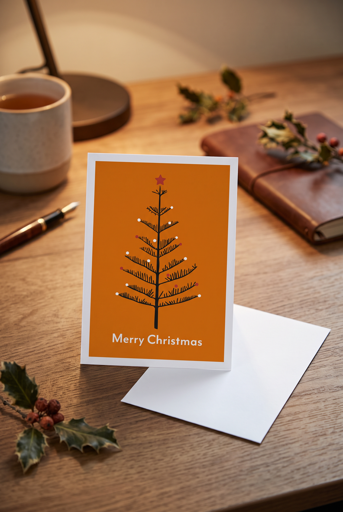 8 pack Norfolk Pine Christmas Cards: Festive Holiday Card Set, Recycled Paper.