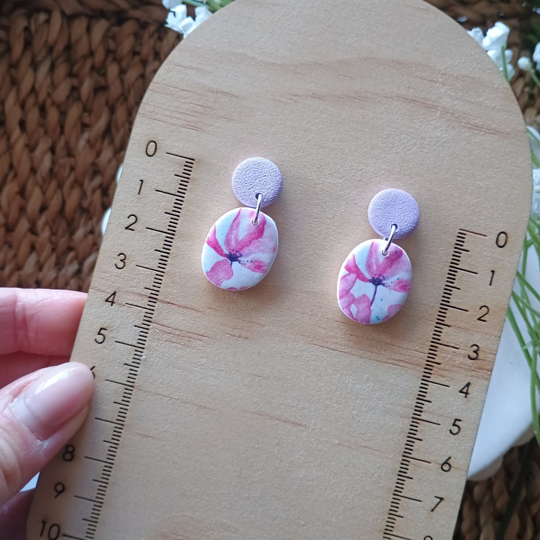 Lavender floral print earrings