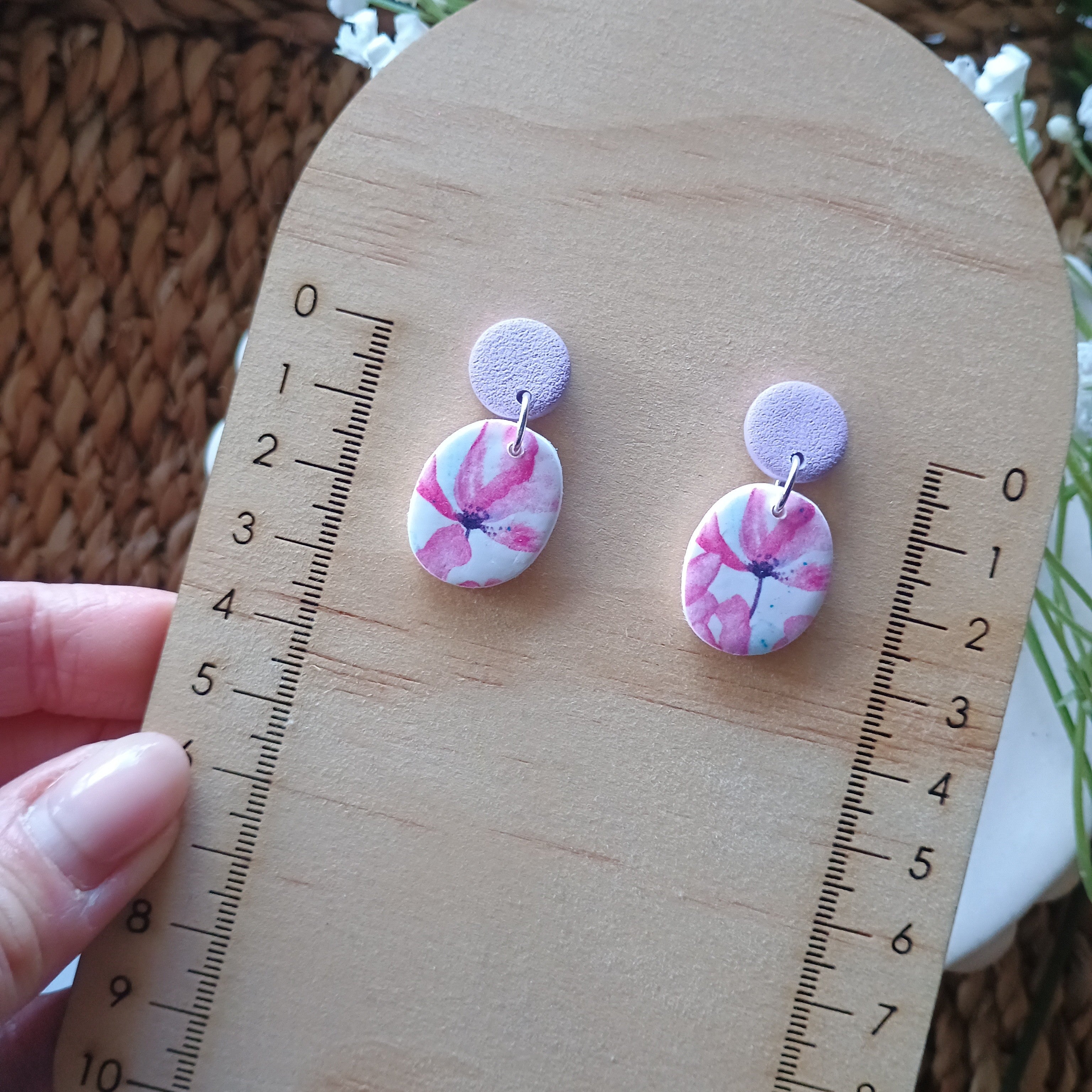 Lavender floral print earrings