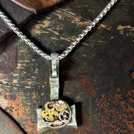 Steampunk watch parts hammer necklace