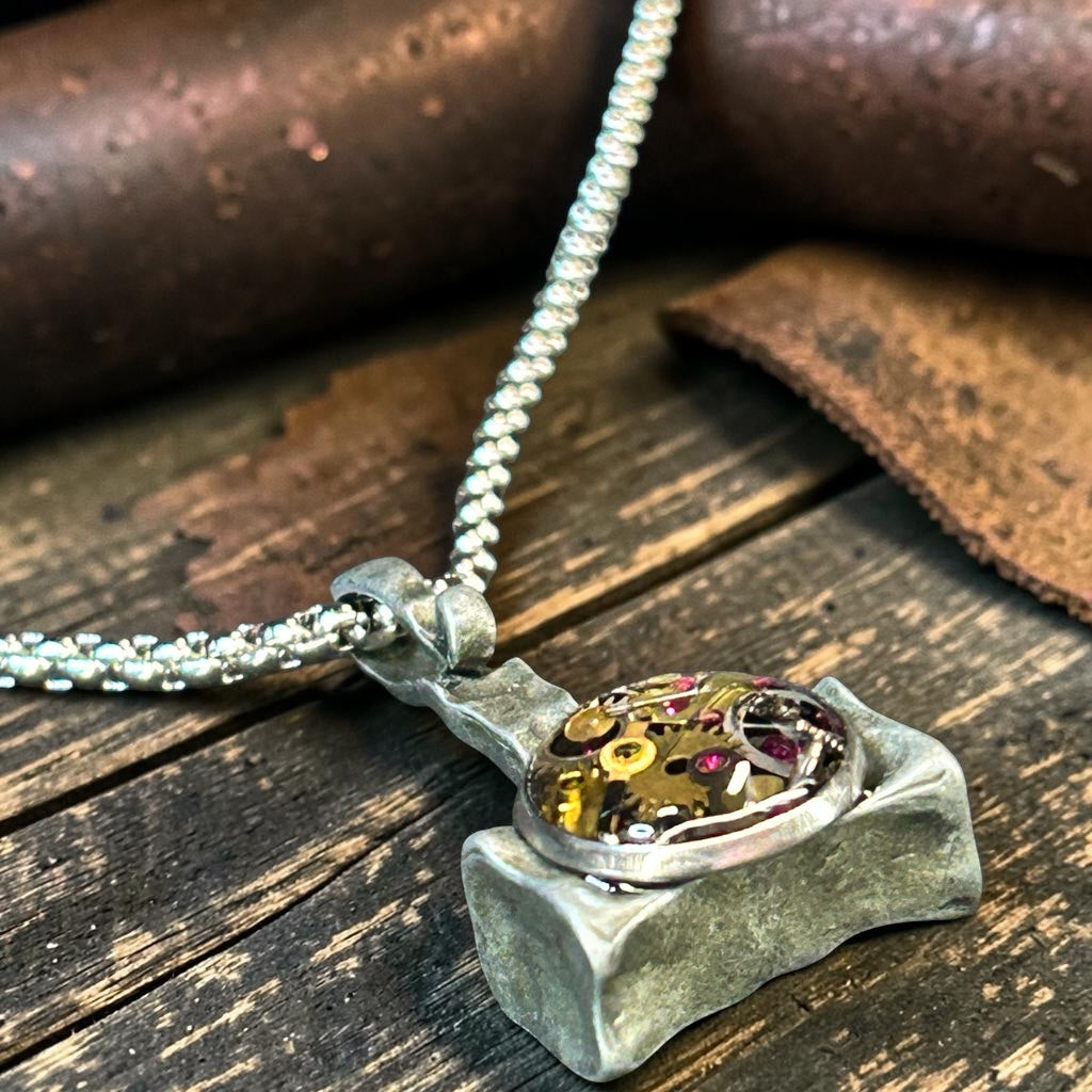 Steampunk watch parts hammer necklace