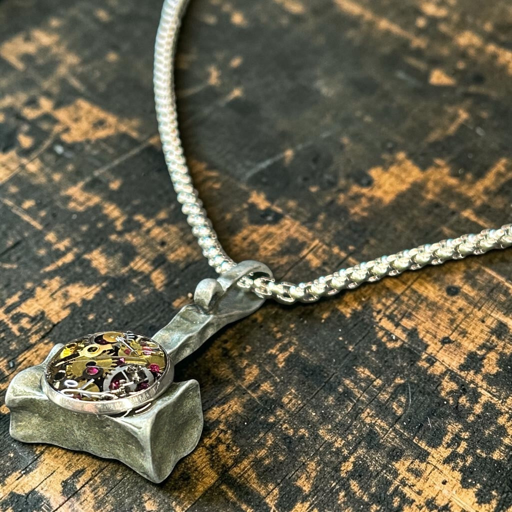 Steampunk watch parts hammer necklace